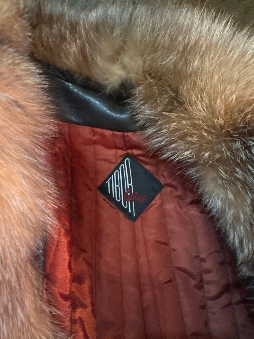 Vintage Tibor Leathers Leather Coat with Real Fox Fur Collar