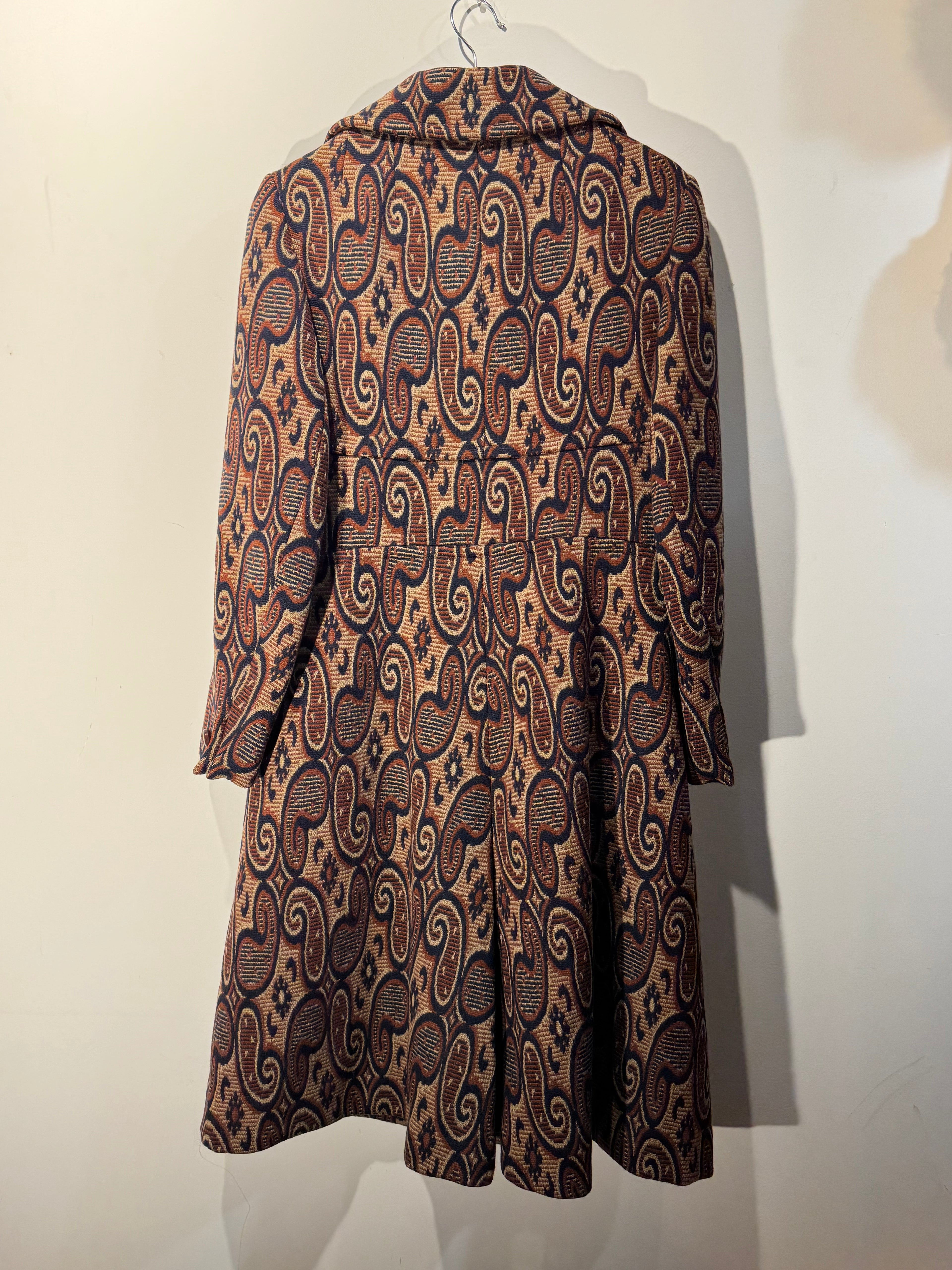 Vintage 1960s Irish Wool Paisley Jacquard Double Breasted Coat