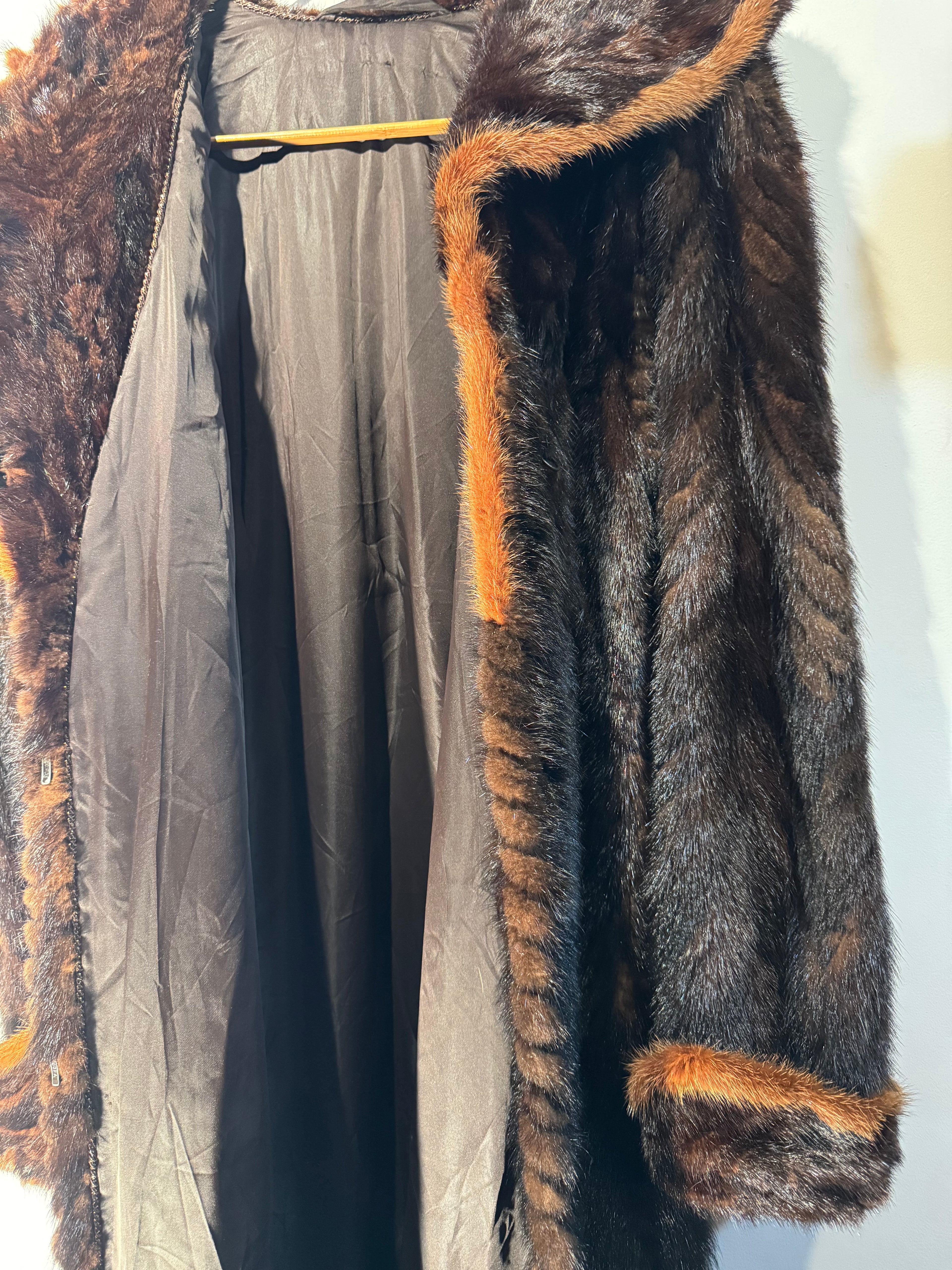 Vintage 1960s Full-Length Mink Fur Coat with Contrast Trim