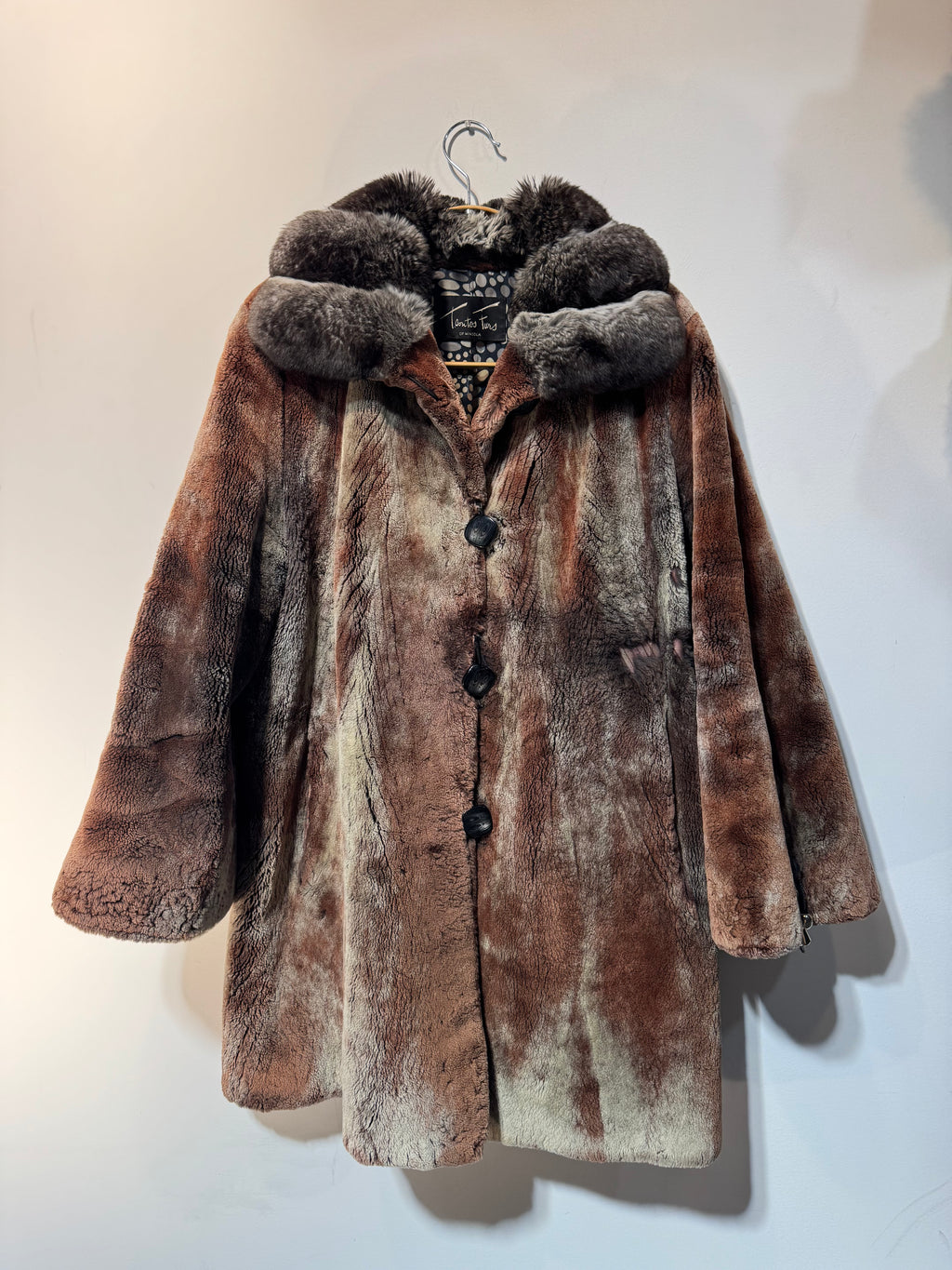 Vintage Sheared Beaver Coat with Chinchilla Rabbit Collar