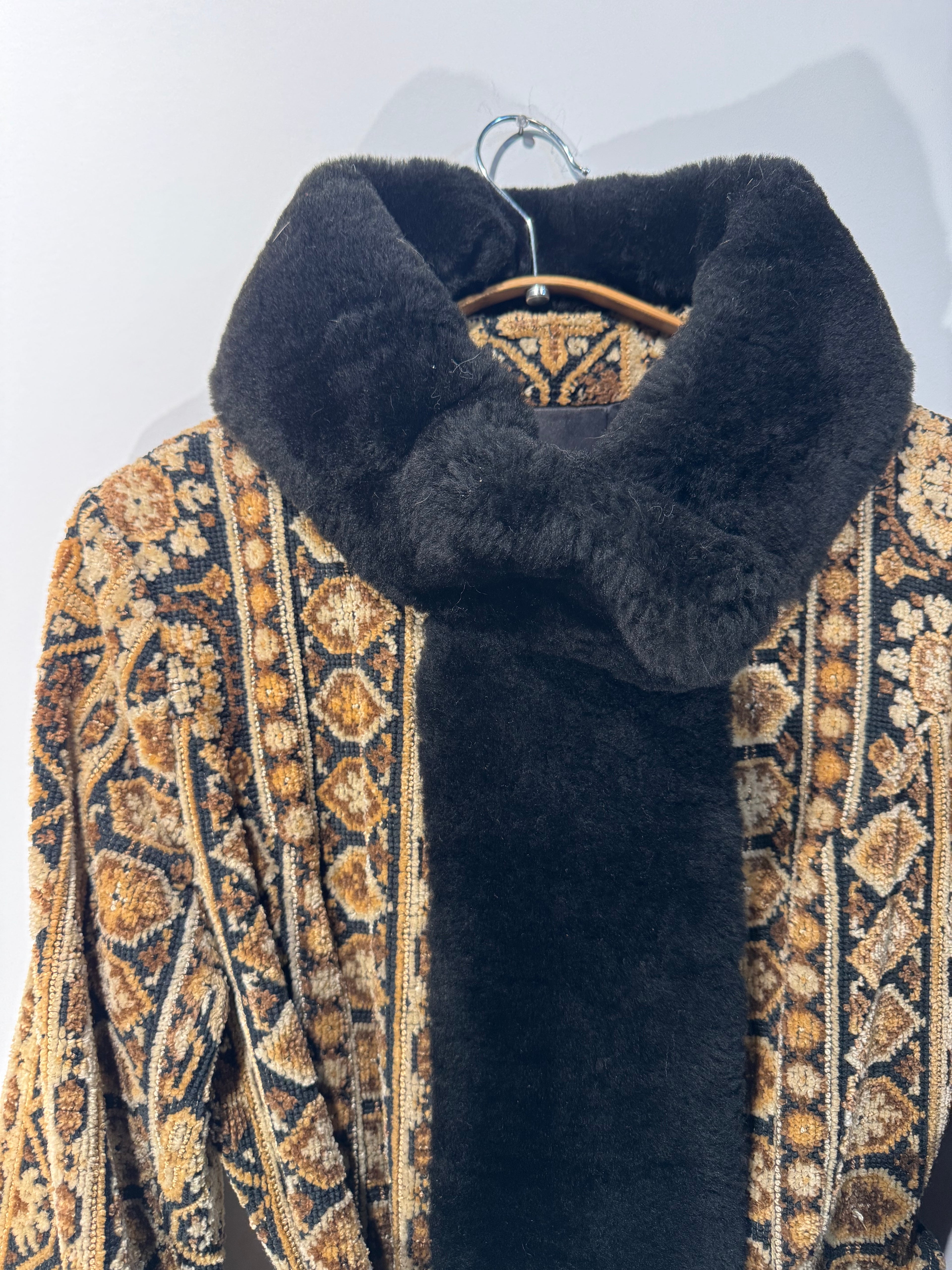 Vintage Tapestry Coat with Genuine Shearling Trim