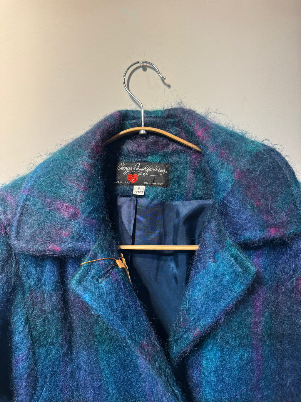 Vintage Mohair-Blend Plaid Wool Coat – Made in USA