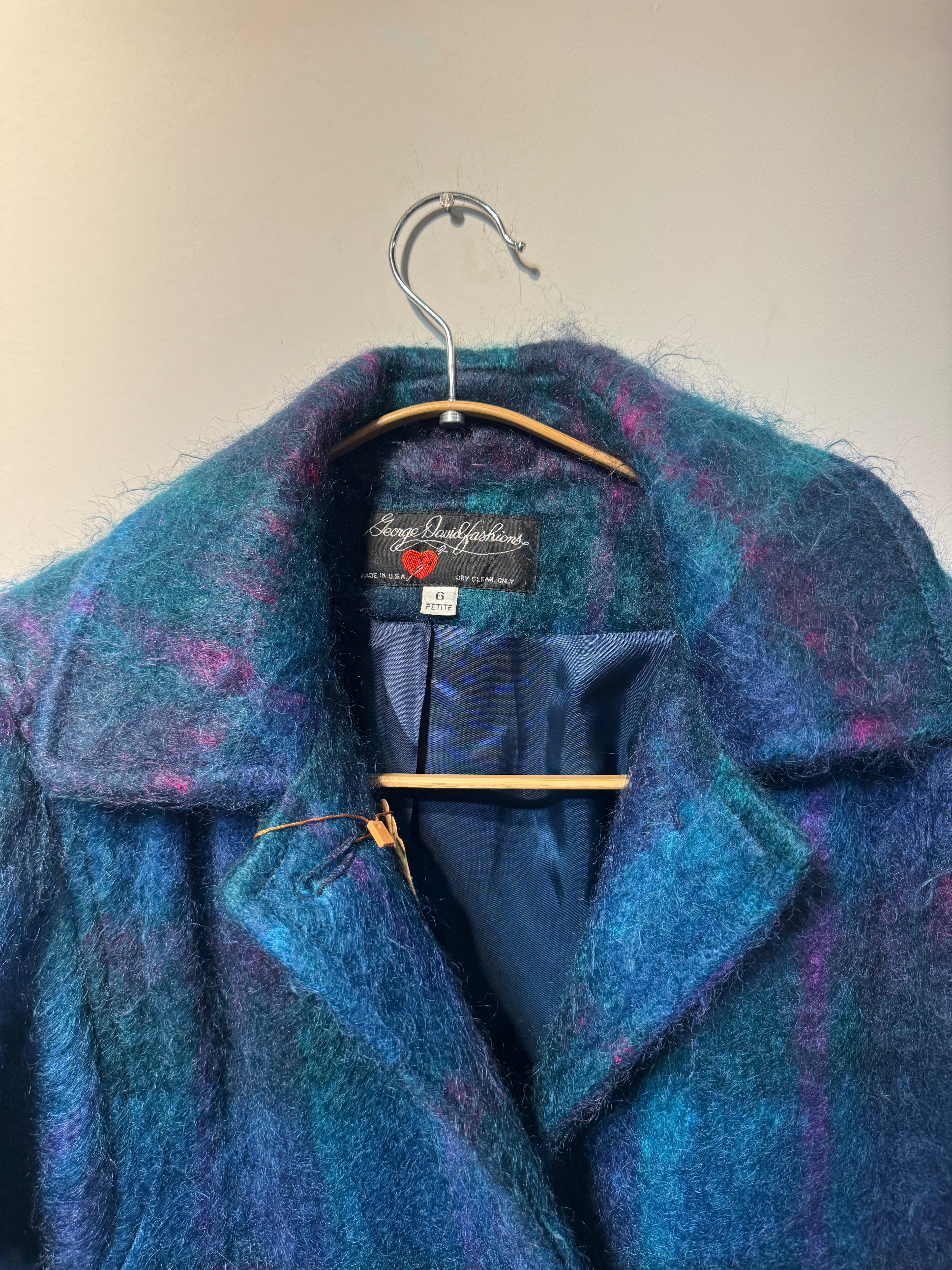 Vintage Mohair-Blend Plaid Wool Coat – Made in USA