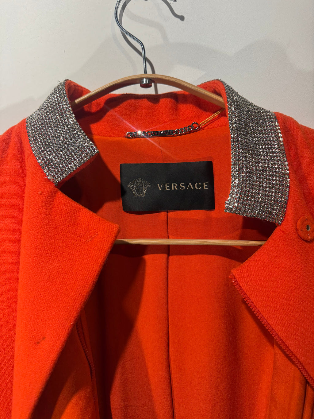 Vintage Gianni Versace Wool Coat with Metal Mesh Trim