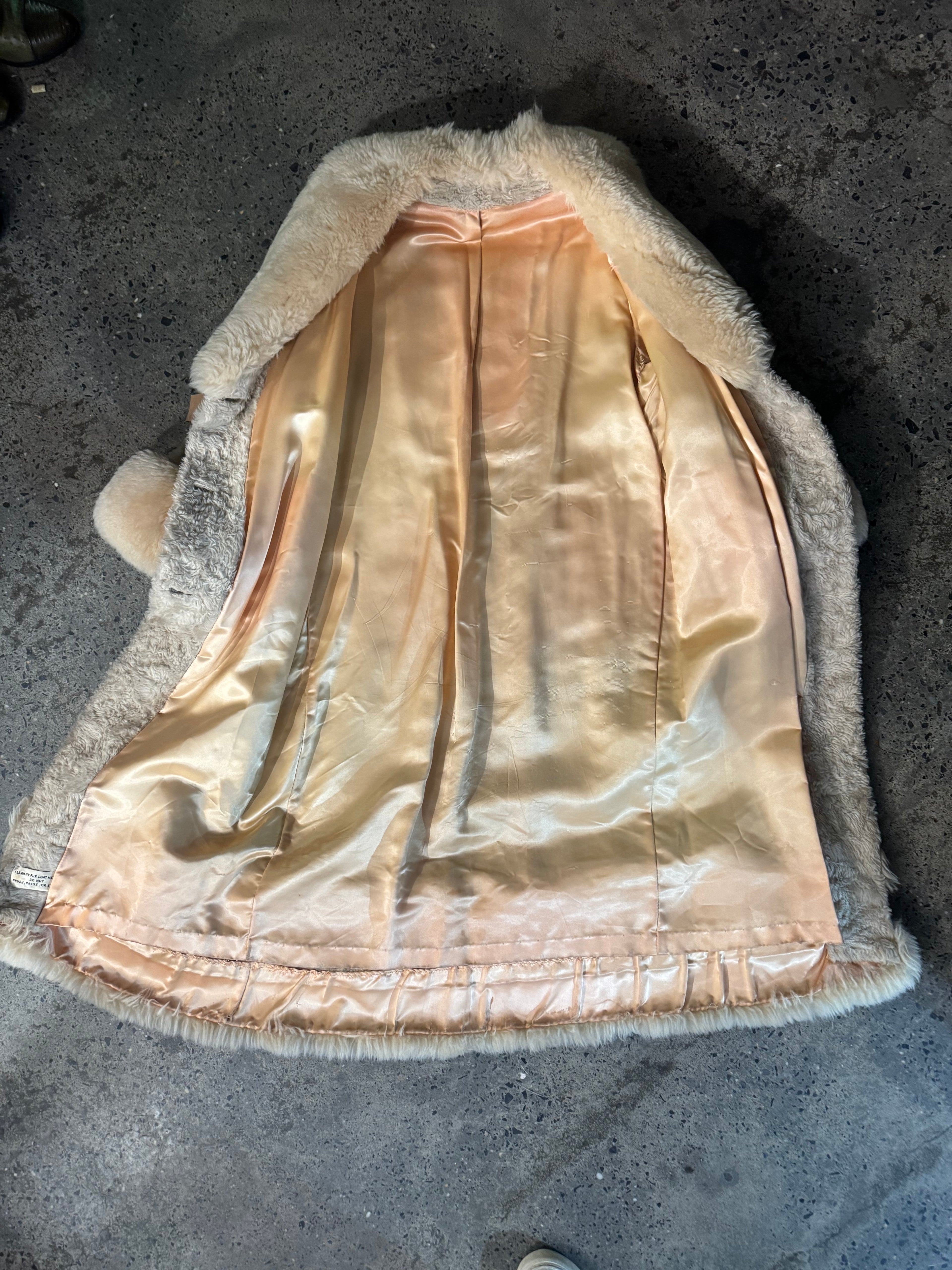 Vintage 1970s Faux Persian Lamb Coat with Real Shearling Trim