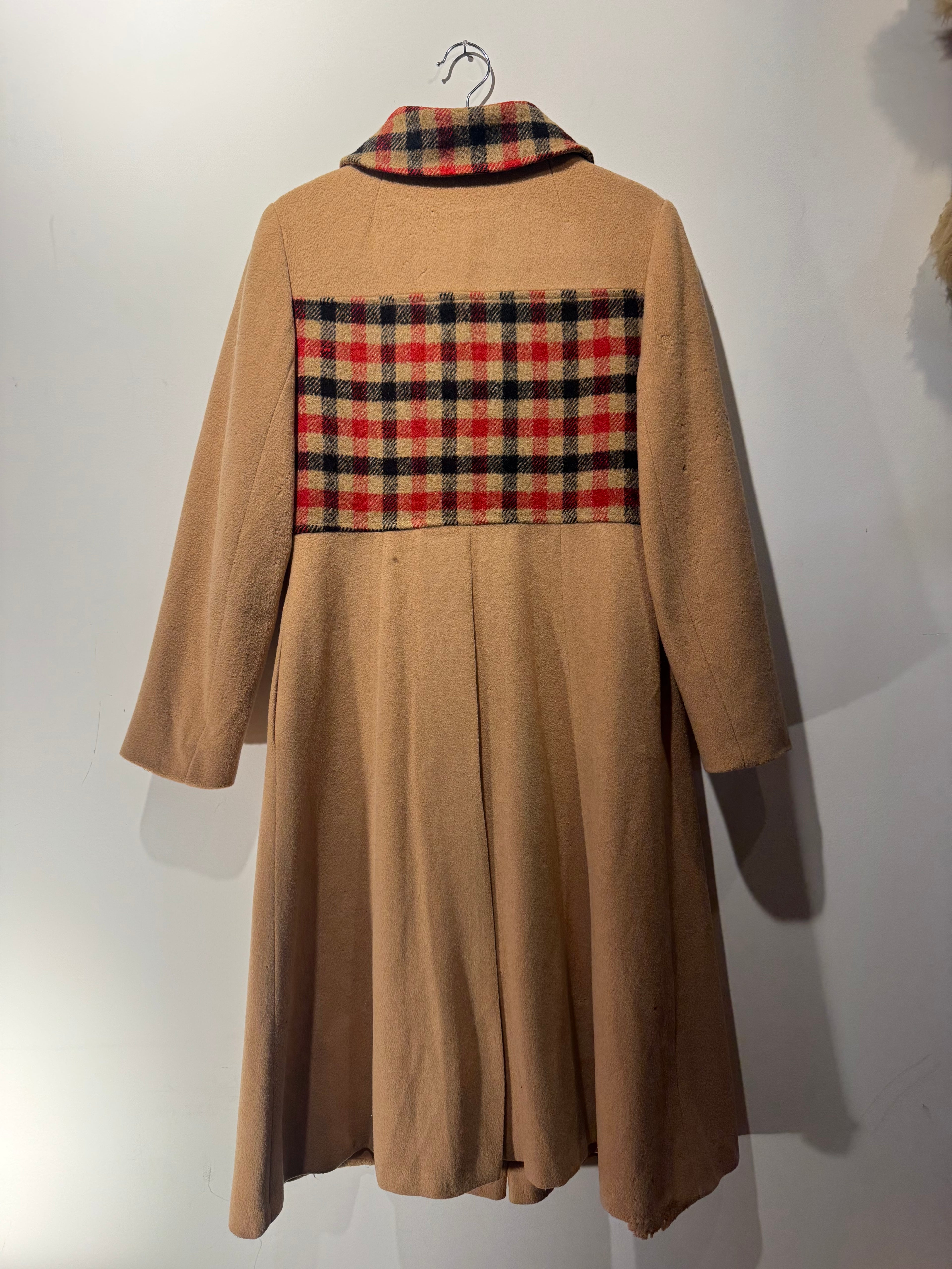 Vintage Wool Coat with Plaid Trim