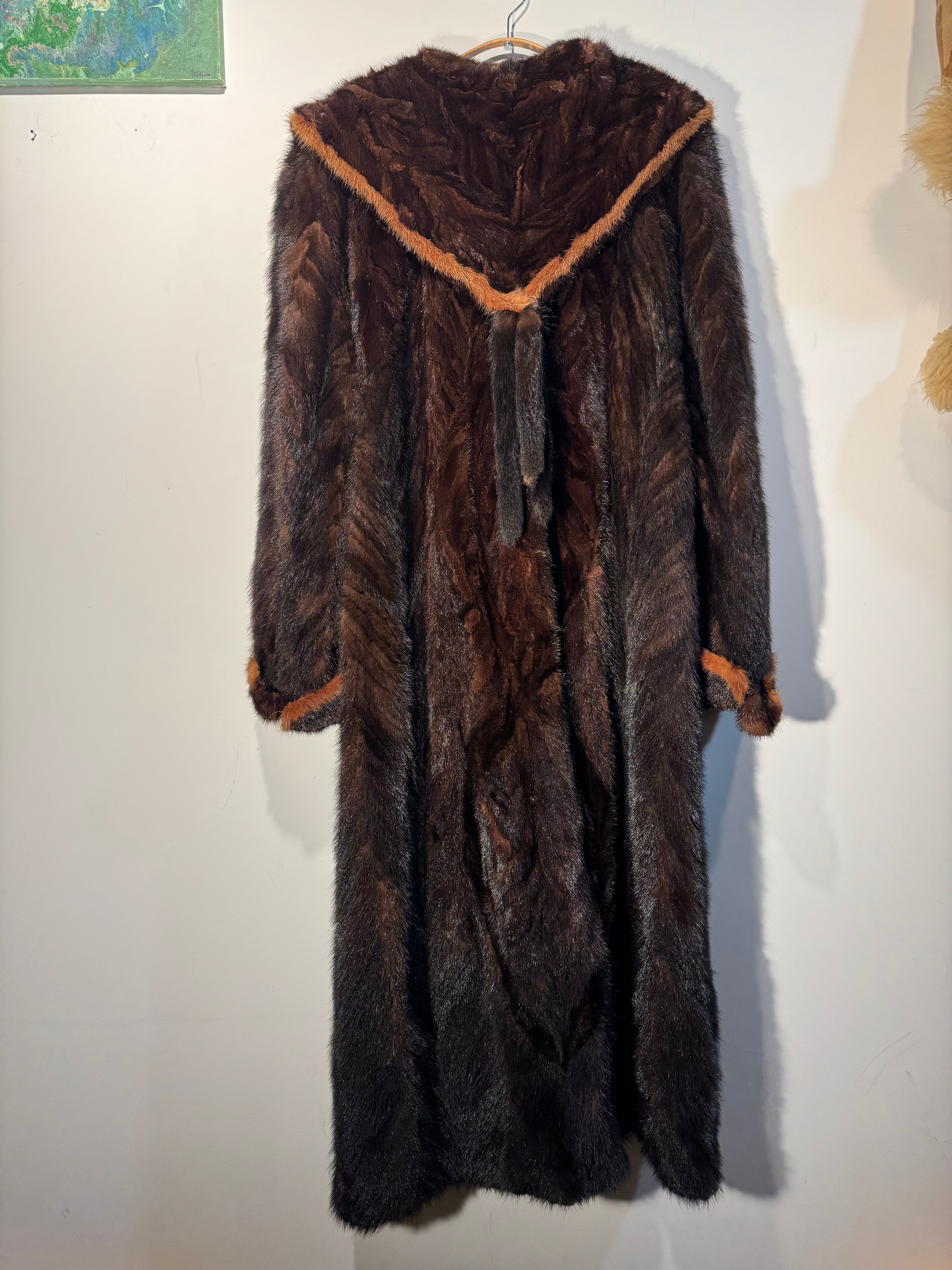 Vintage 1960s Full-Length Mink Fur Coat with Contrast Trim