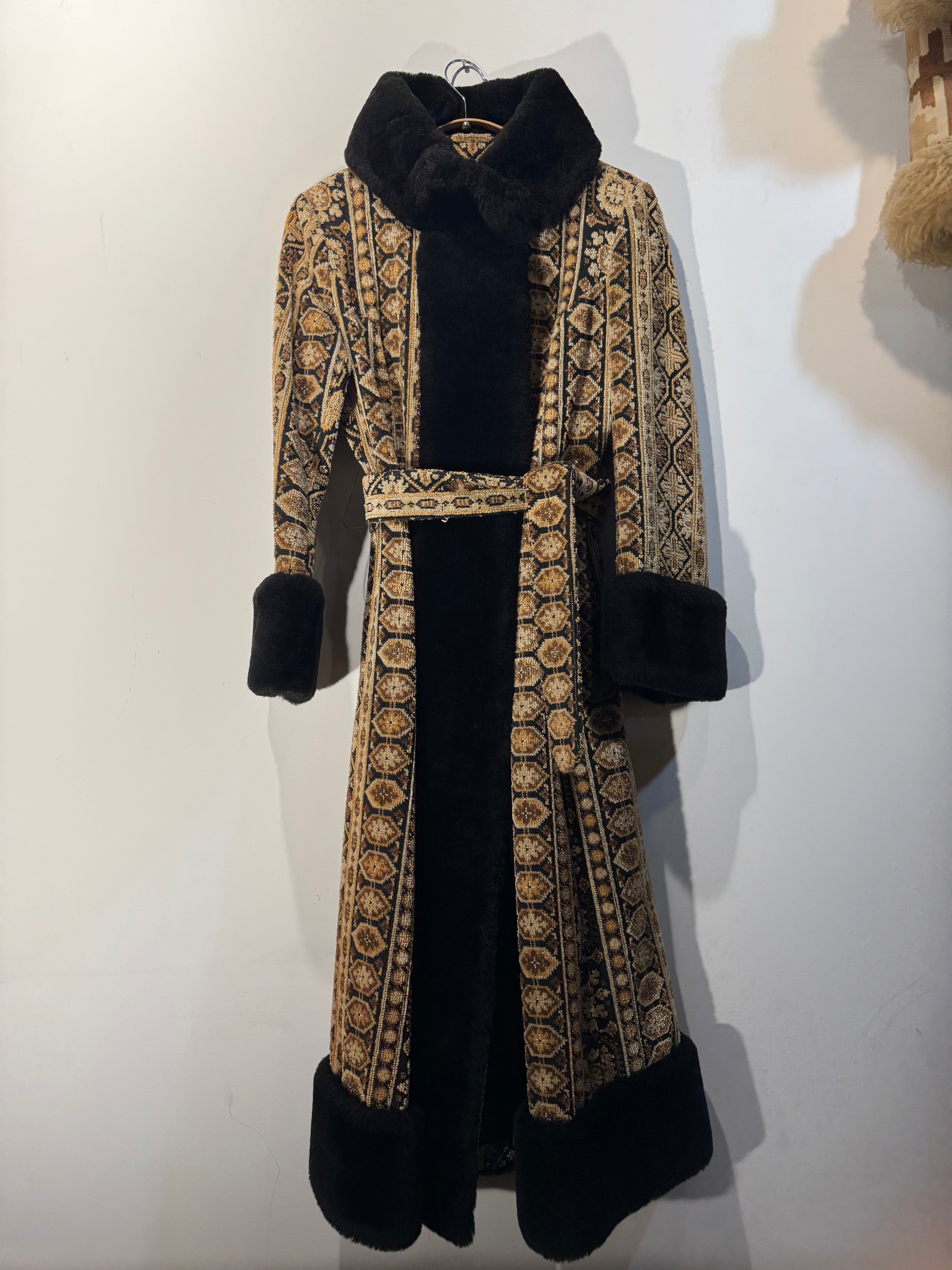 Vintage Tapestry Coat with Genuine Shearling Trim