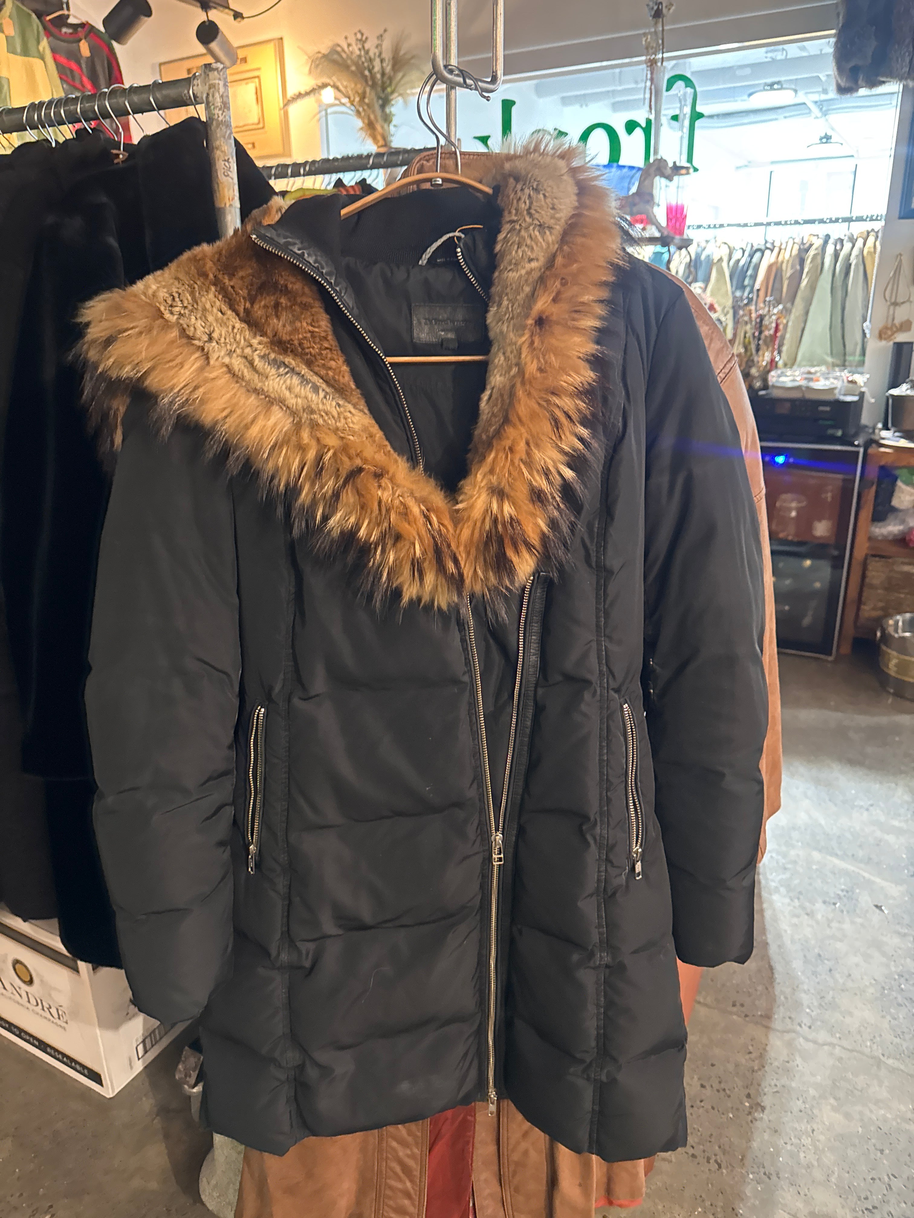 Mackage “Trish” Fitted Down Padded Puffer with Rabbit/Raccoon Hood - XS