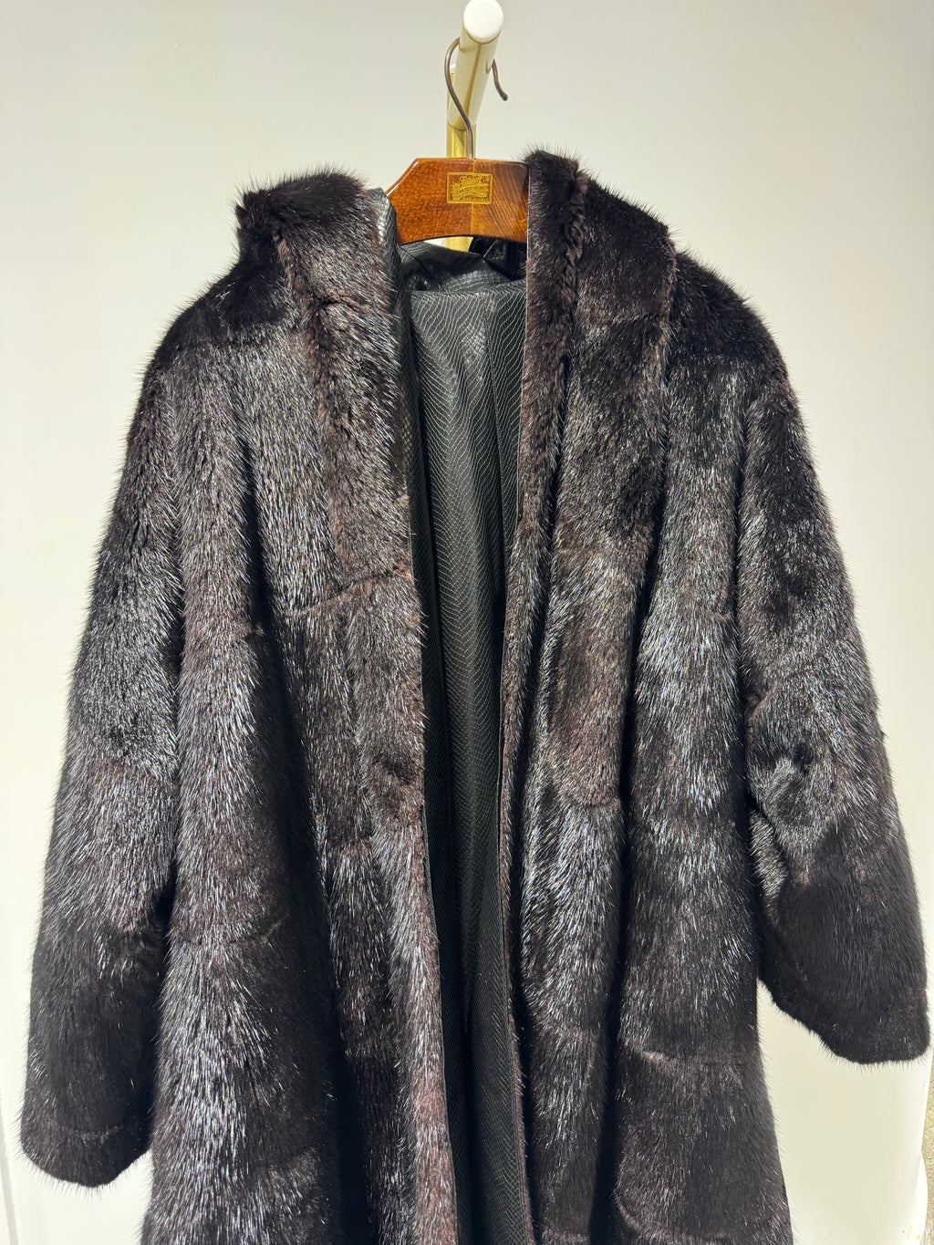 Vintage Hooded Mink Fur Coat with Embossed Leather Shell