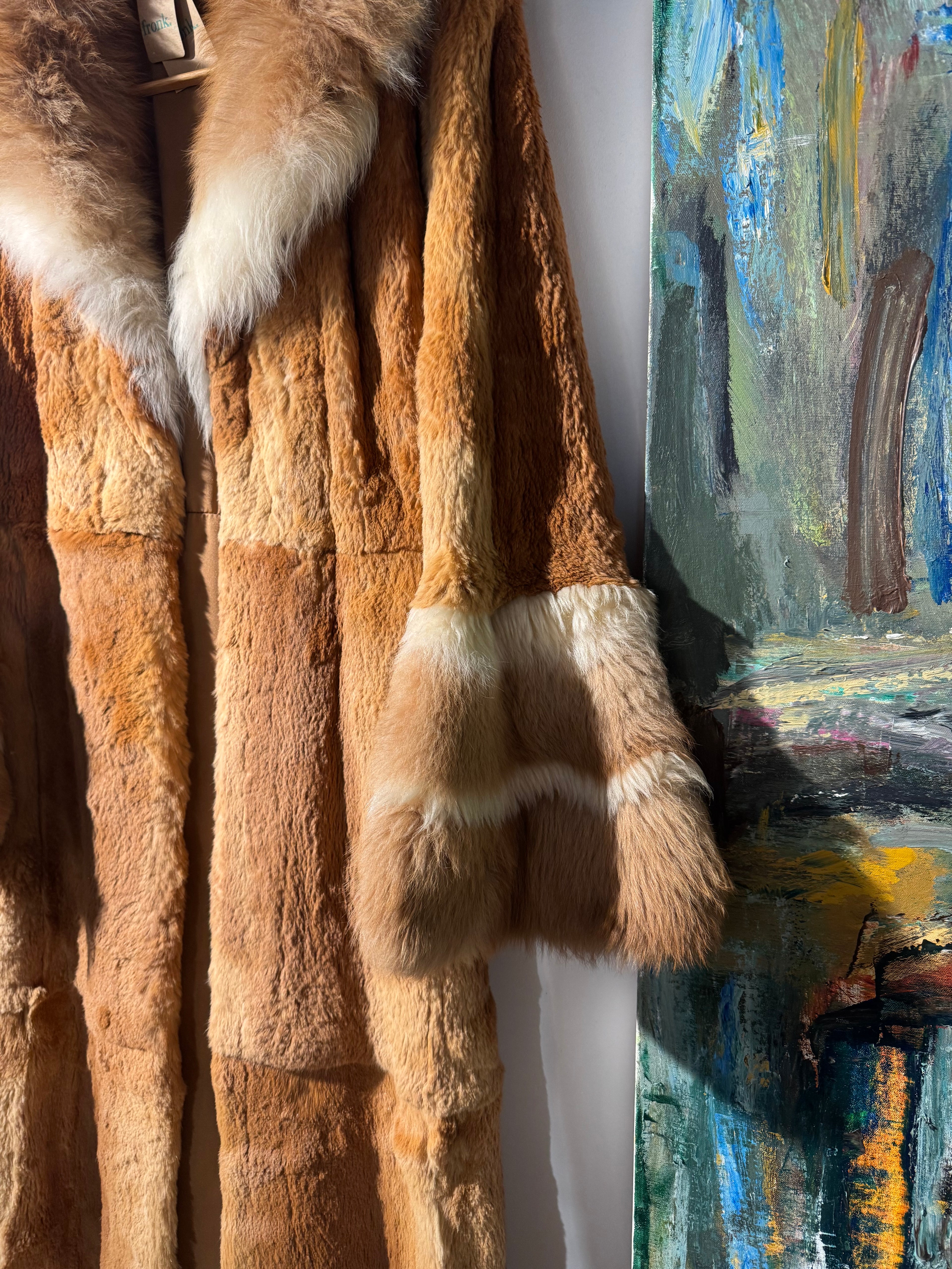 Vintage Sheared Alpaca Coat with Alpaca trim | Full Length Belted Coat