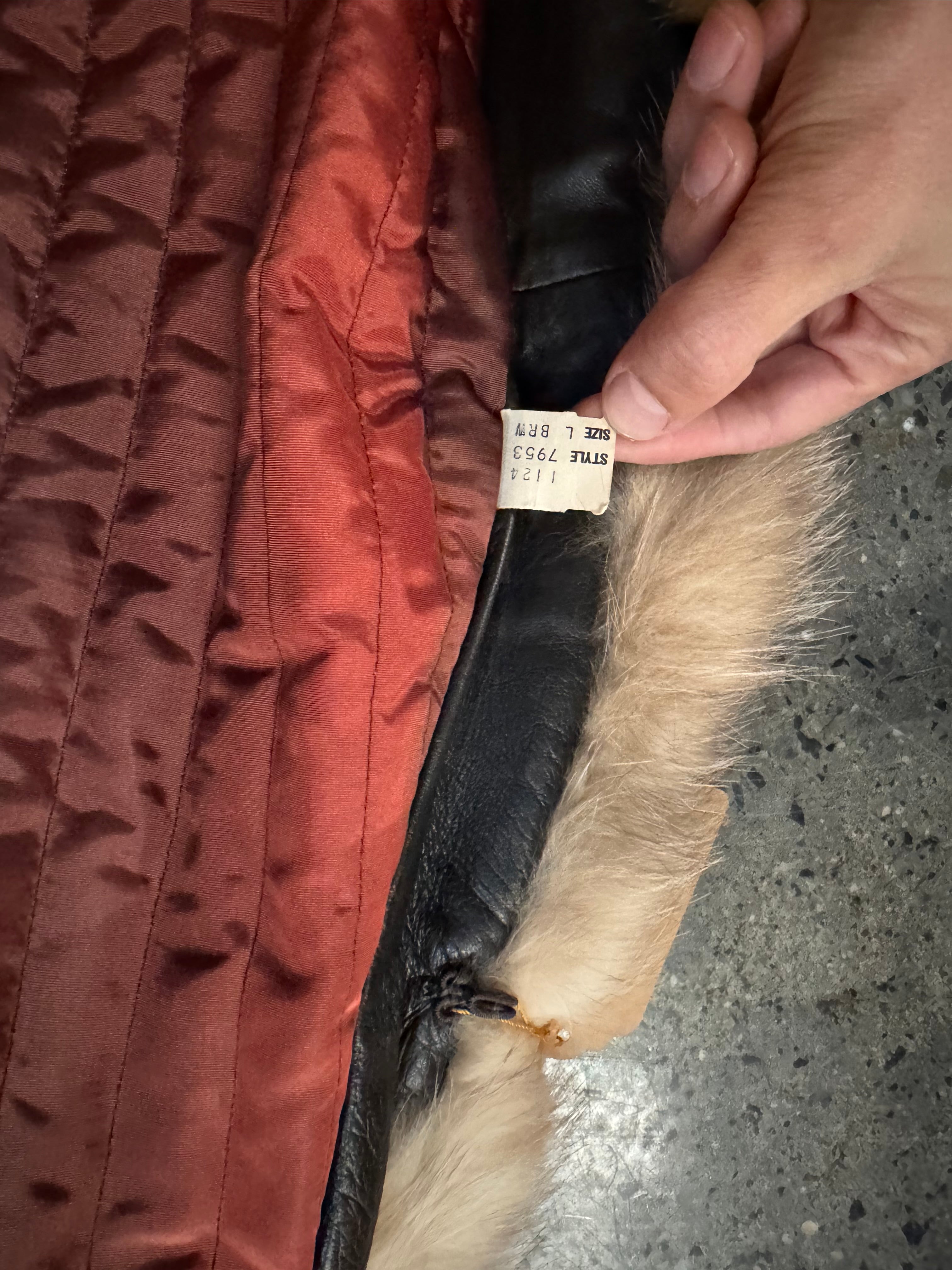 Vintage Tibor Leathers Leather Coat with Real Fox Fur Collar