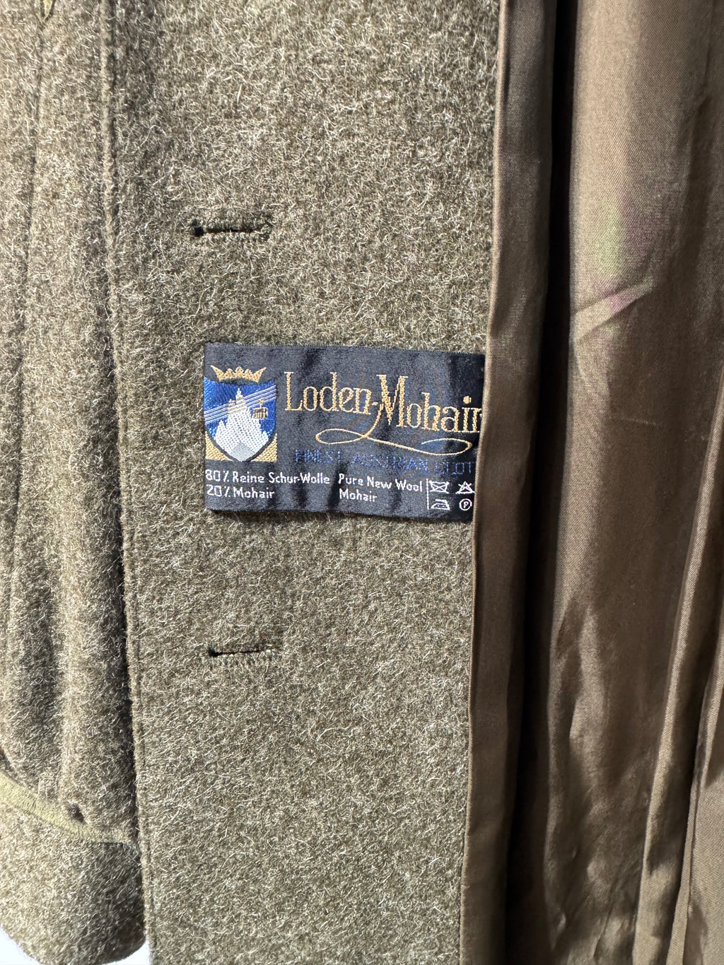 Vintage Austrian Loden Mohair Coat – Olive Green Tyrolean Wool (EU 42)