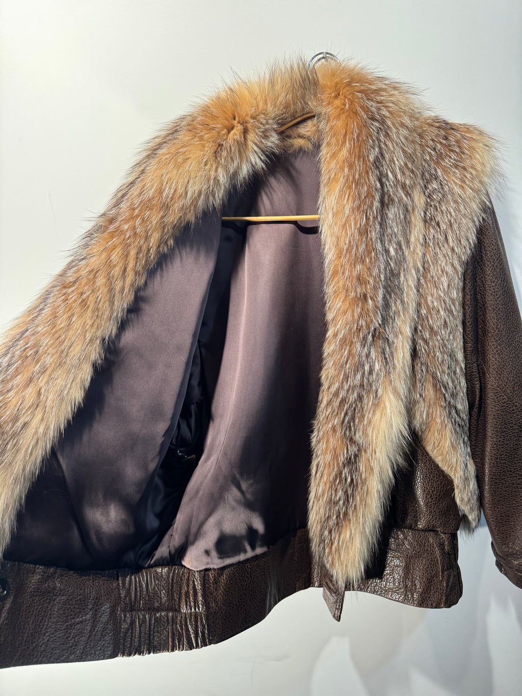 Vintage Red Fox Fur Leather Bomber Jacket