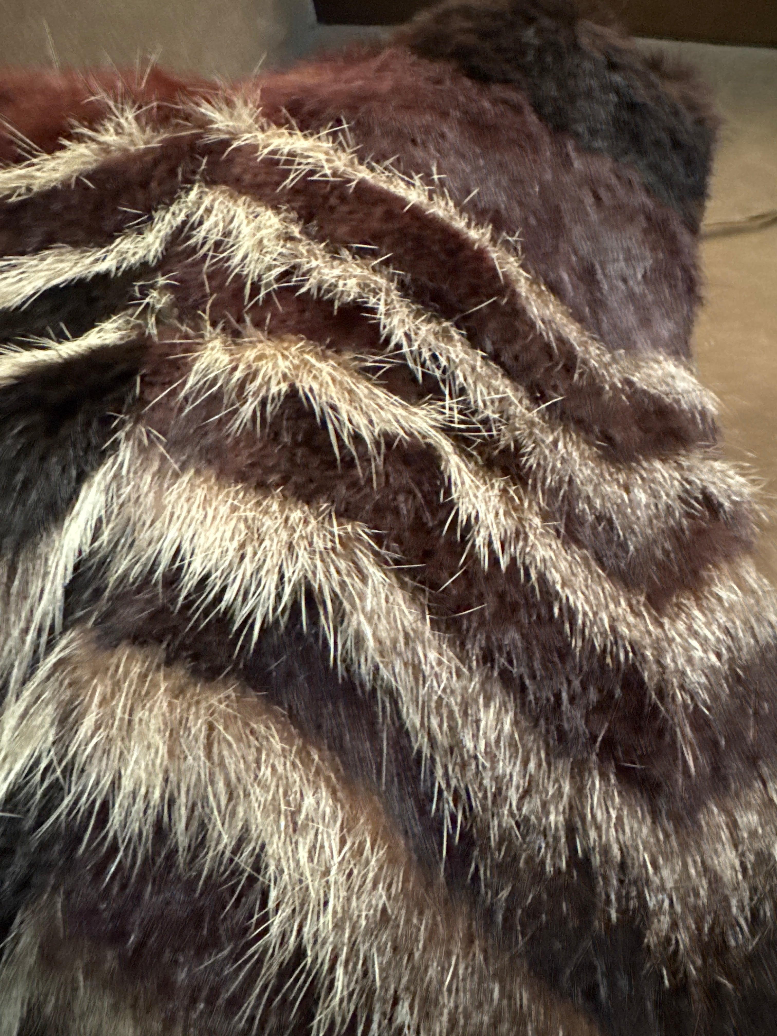 Vintage Chevron Raccoon Fur Coat with Mink Collar