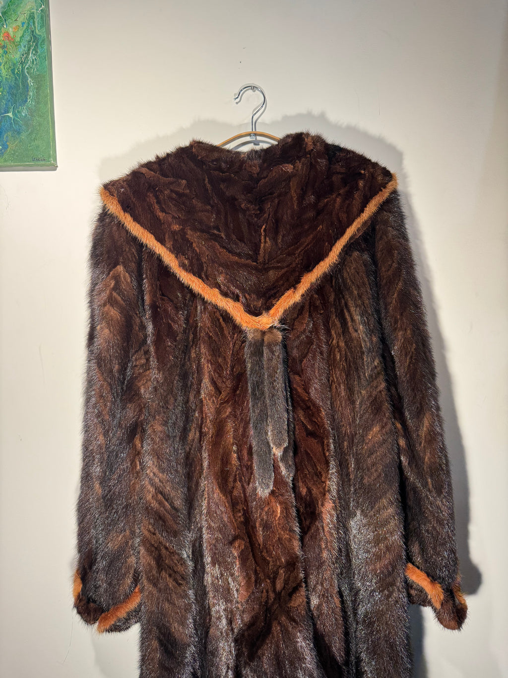 Vintage 1960s Full-Length Mink Fur Coat with Contrast Trim