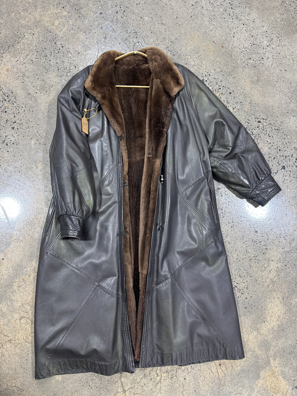 Vintage Leather Coat with Sheared Beaver Lining