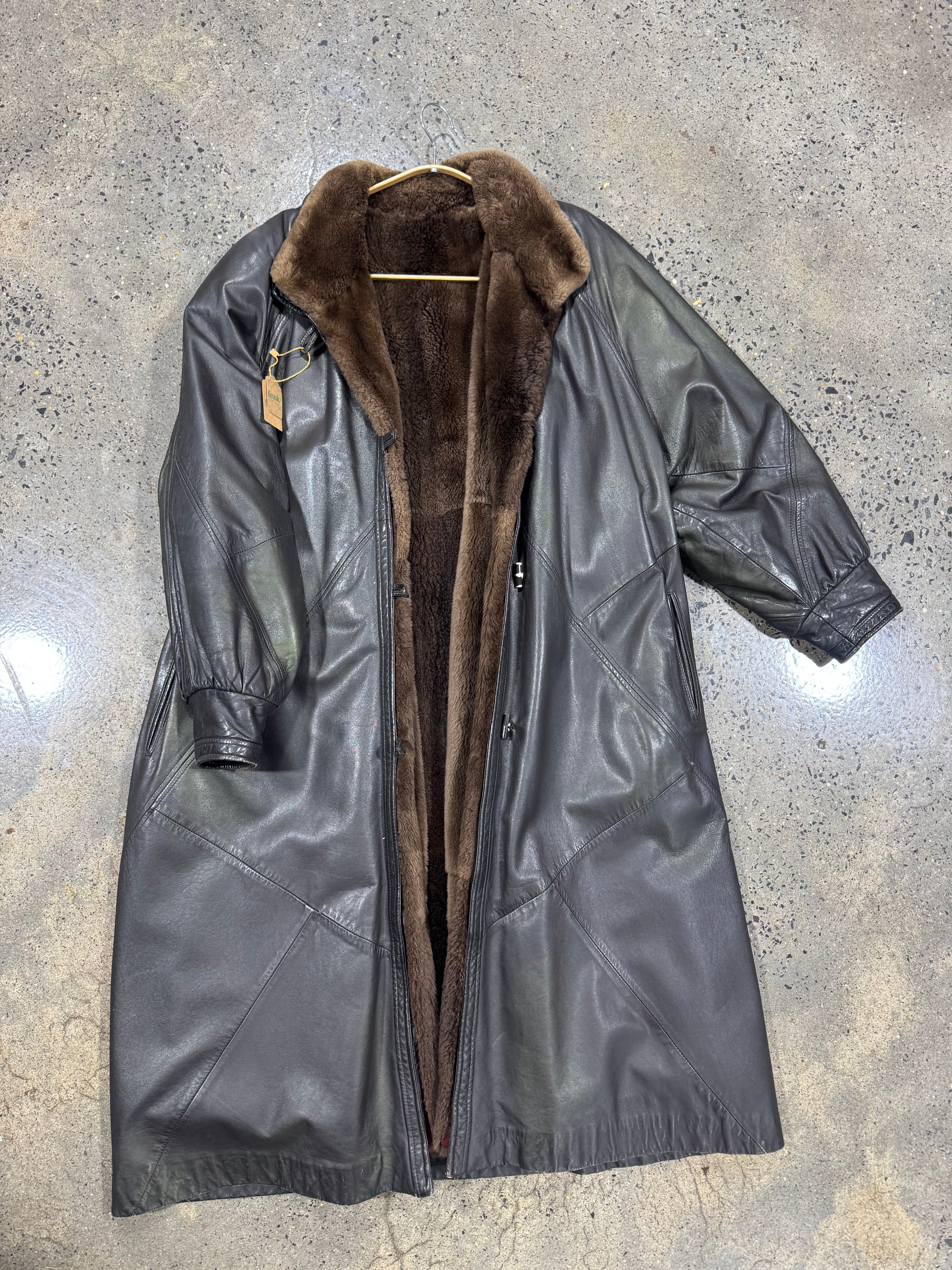 Vintage Leather Coat with Sheared Beaver Lining