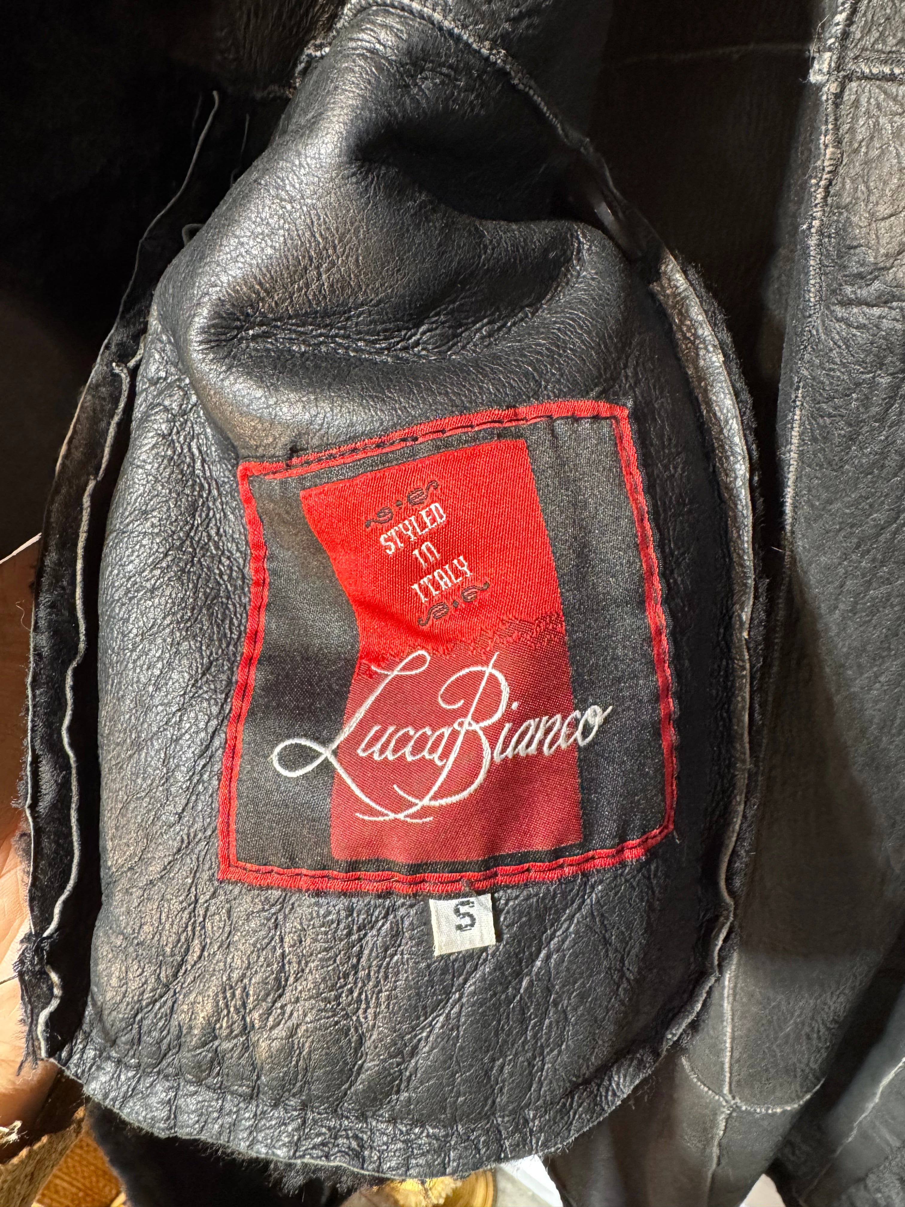 Vintage Lucca Bianco Long Black Sheared Italian Lamb Shearling Coat