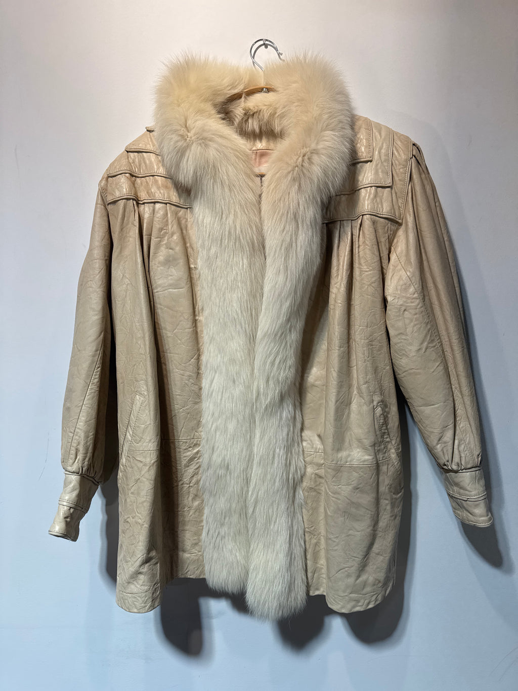 Vintage Leather Coat with Fox Fur Trim