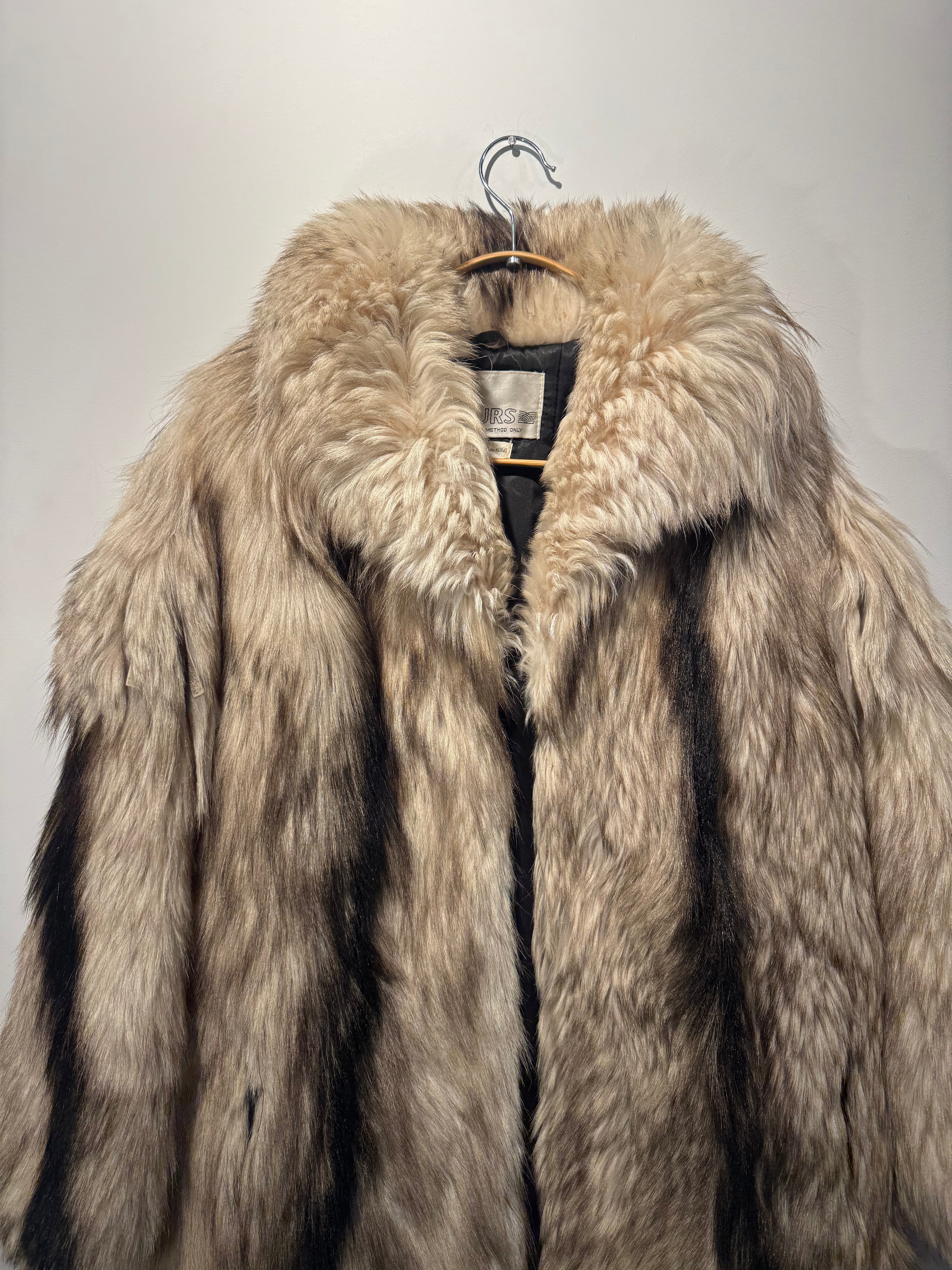Vintage Raccoon Fur Coat with Fringe Shoulders