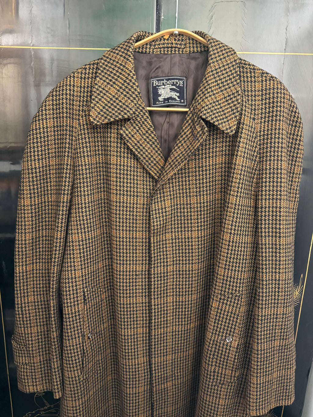 Vintage Burberrys Wool Houndstooth Overcoat