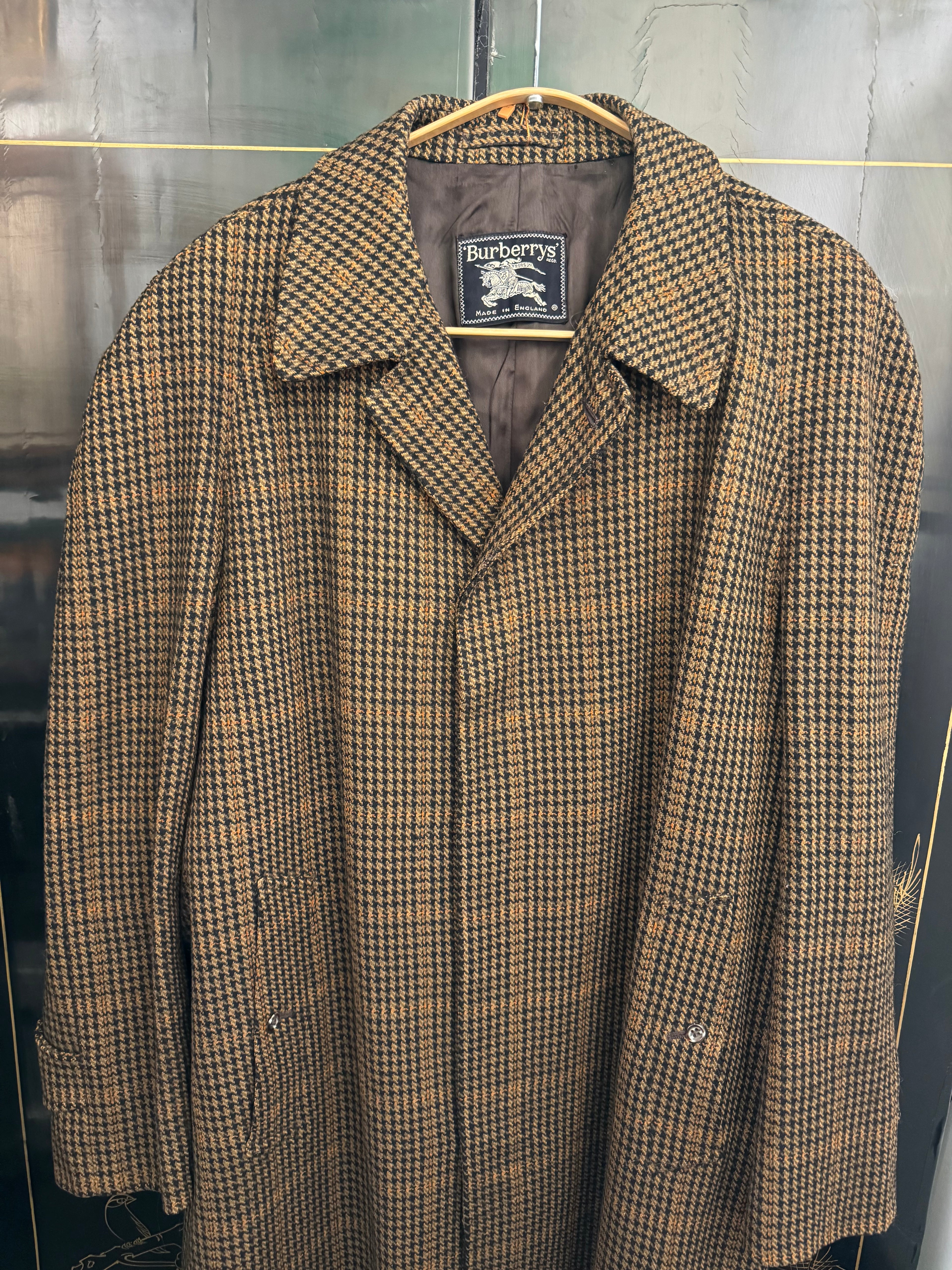 Vintage Burberrys Wool Houndstooth Overcoat