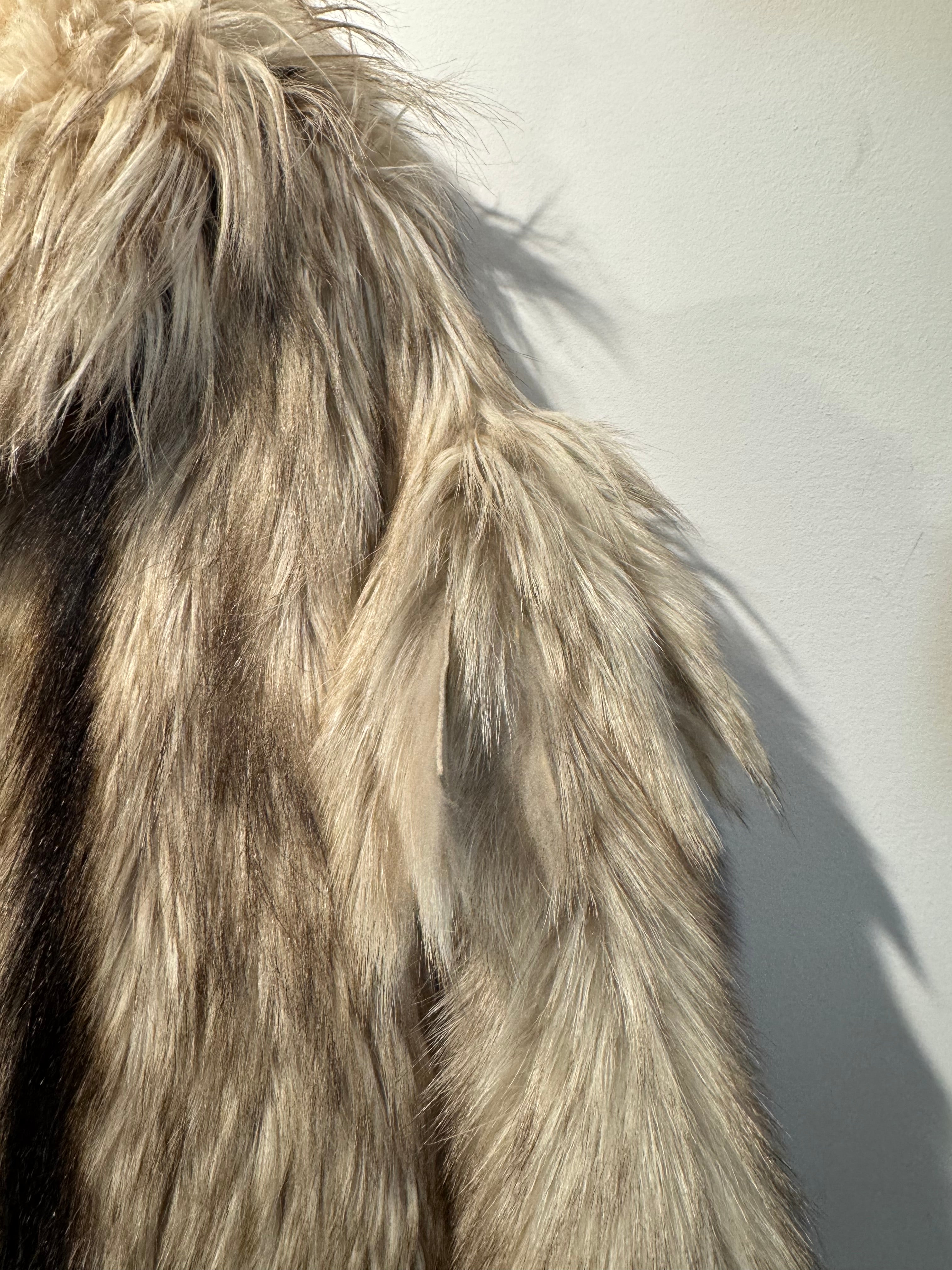 Vintage Raccoon Fur Coat with Fringe Shoulders