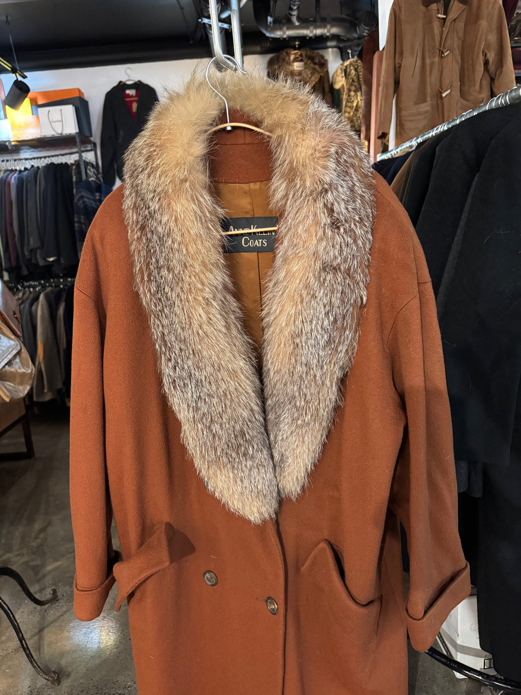 Anne Klein II Wool Coat with Coyote Collar