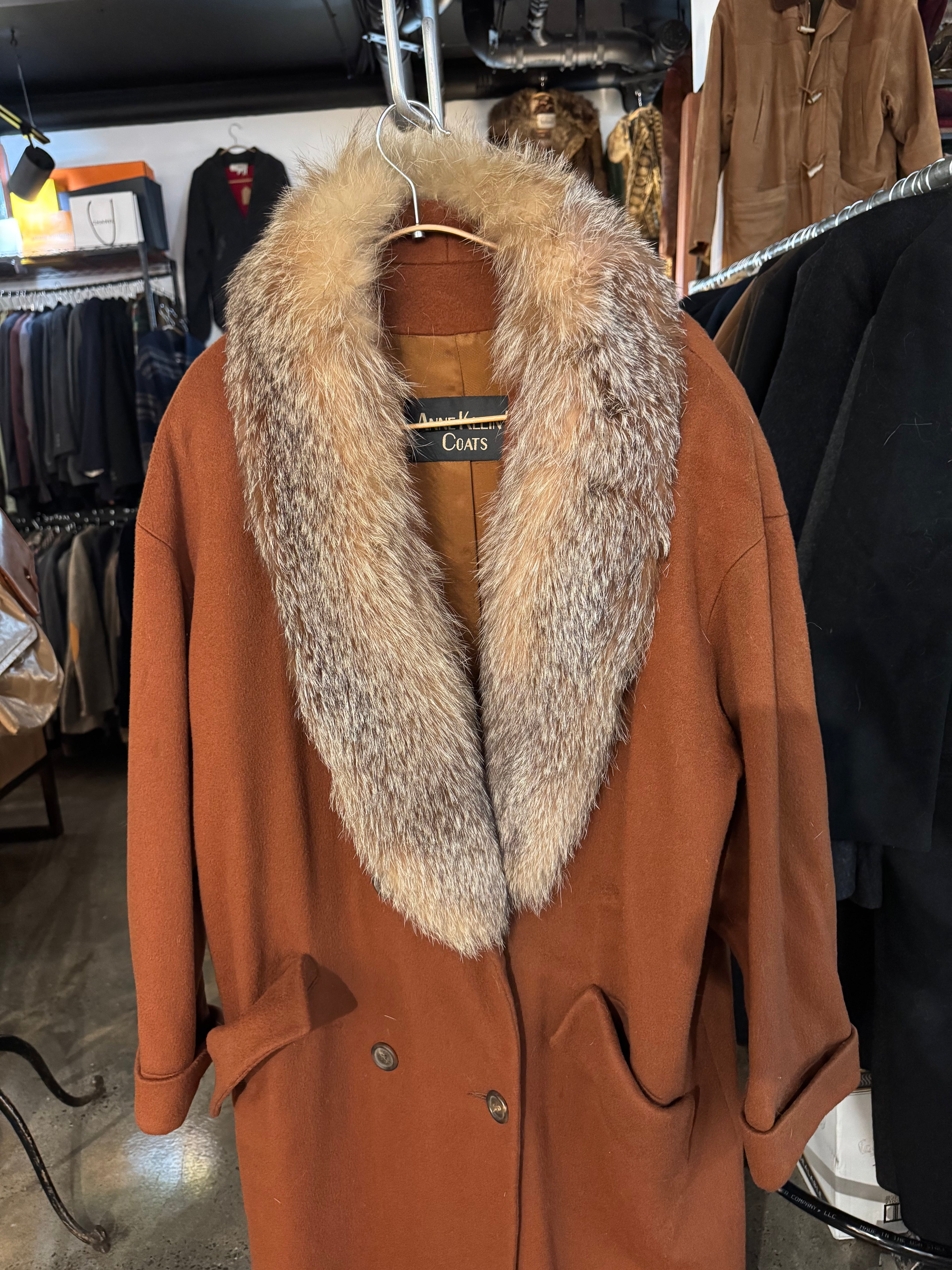 Anne Klein II Wool Coat with Coyote Collar