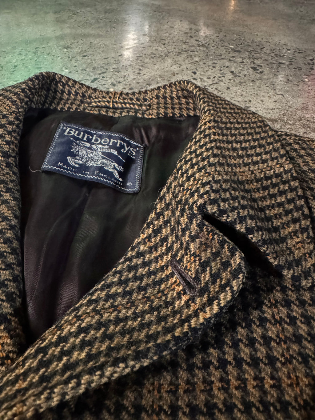 Vintage Burberrys Wool Houndstooth Overcoat