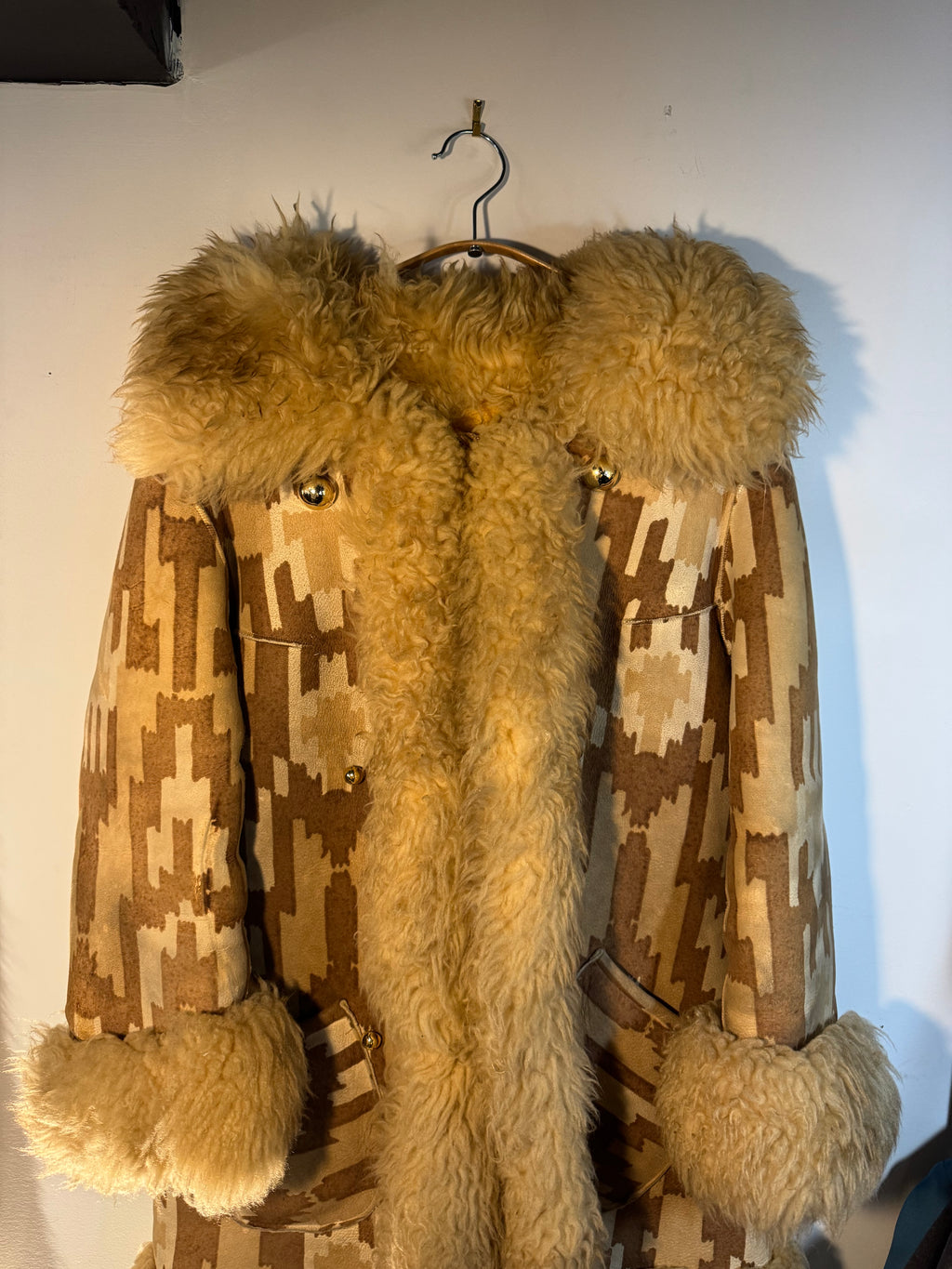 Vintage 1970s Geometric Shearling Coat