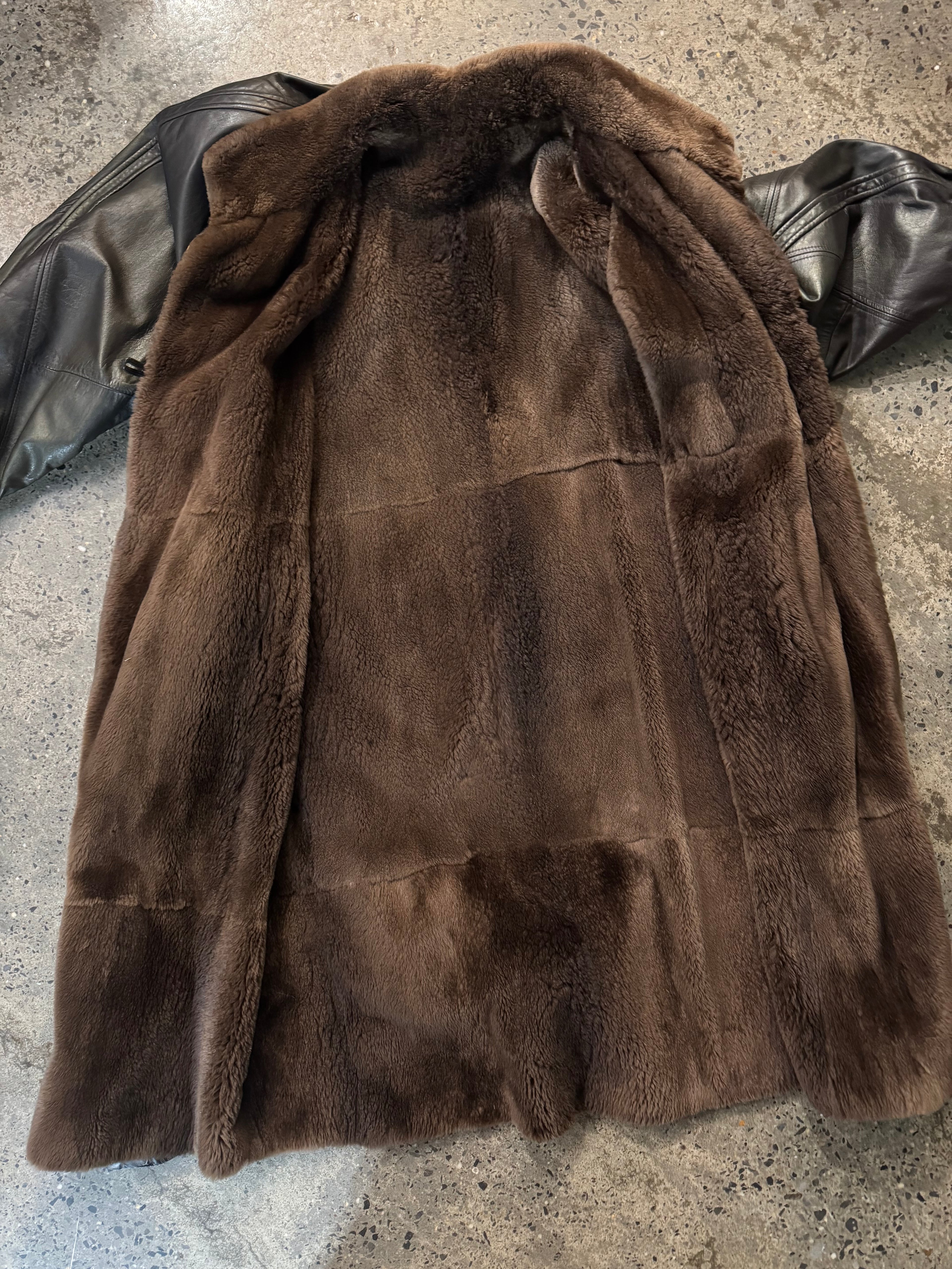 Vintage Leather Coat with Sheared Beaver Lining
