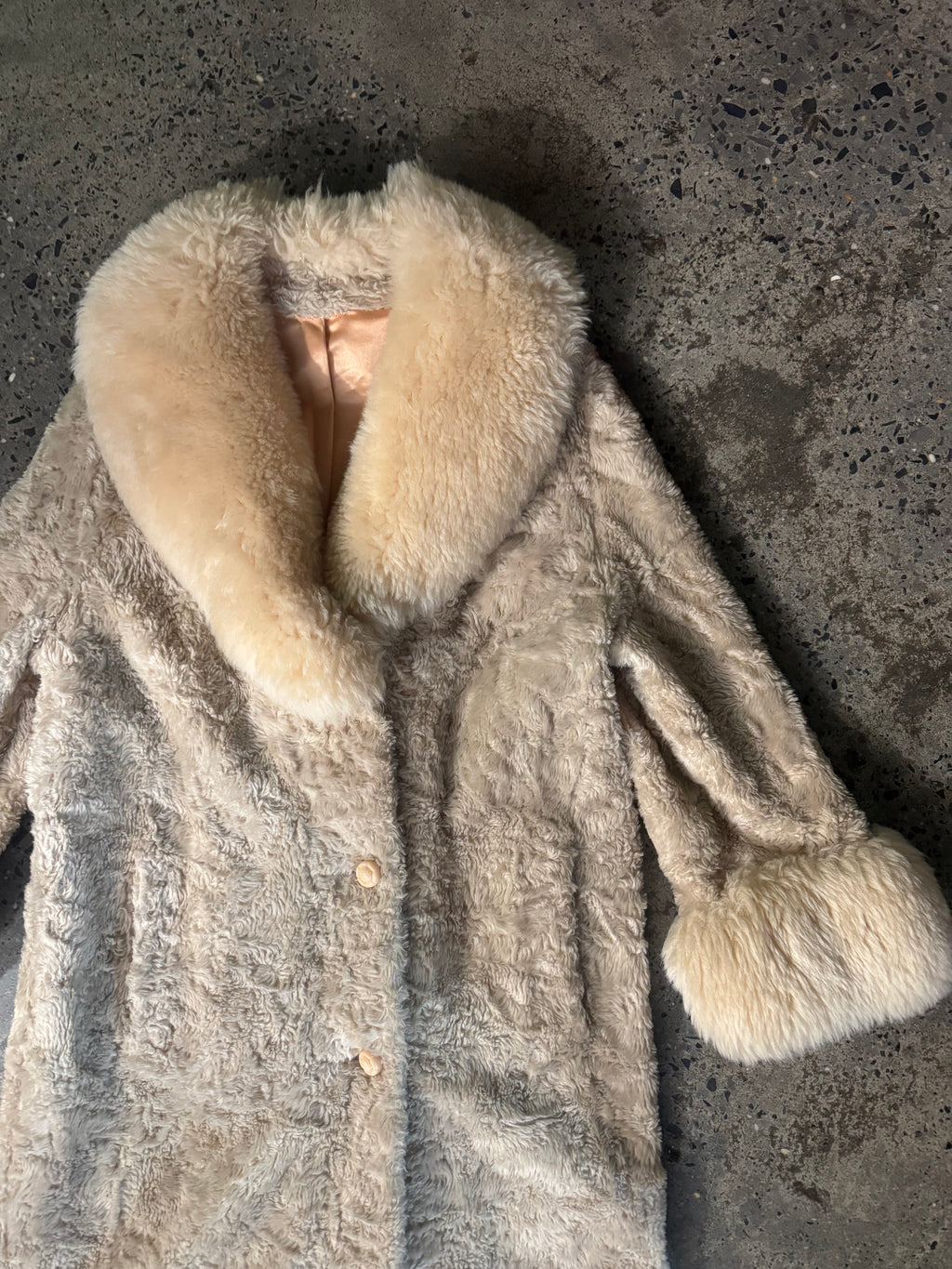 Vintage 1970s Faux Persian Lamb Coat with Real Shearling Trim