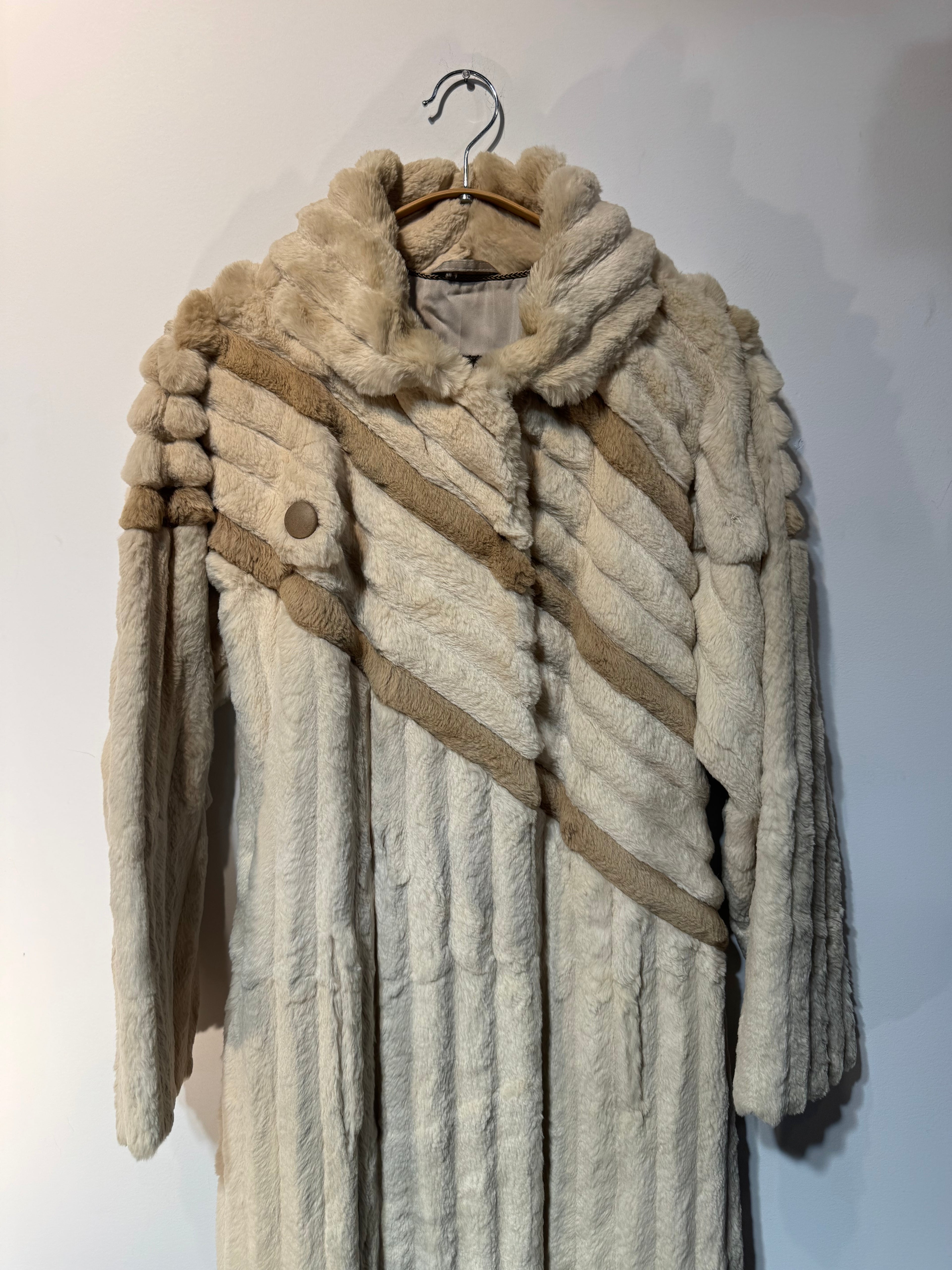 Vintage 1970s German Rabbit Fur Coat with Belt