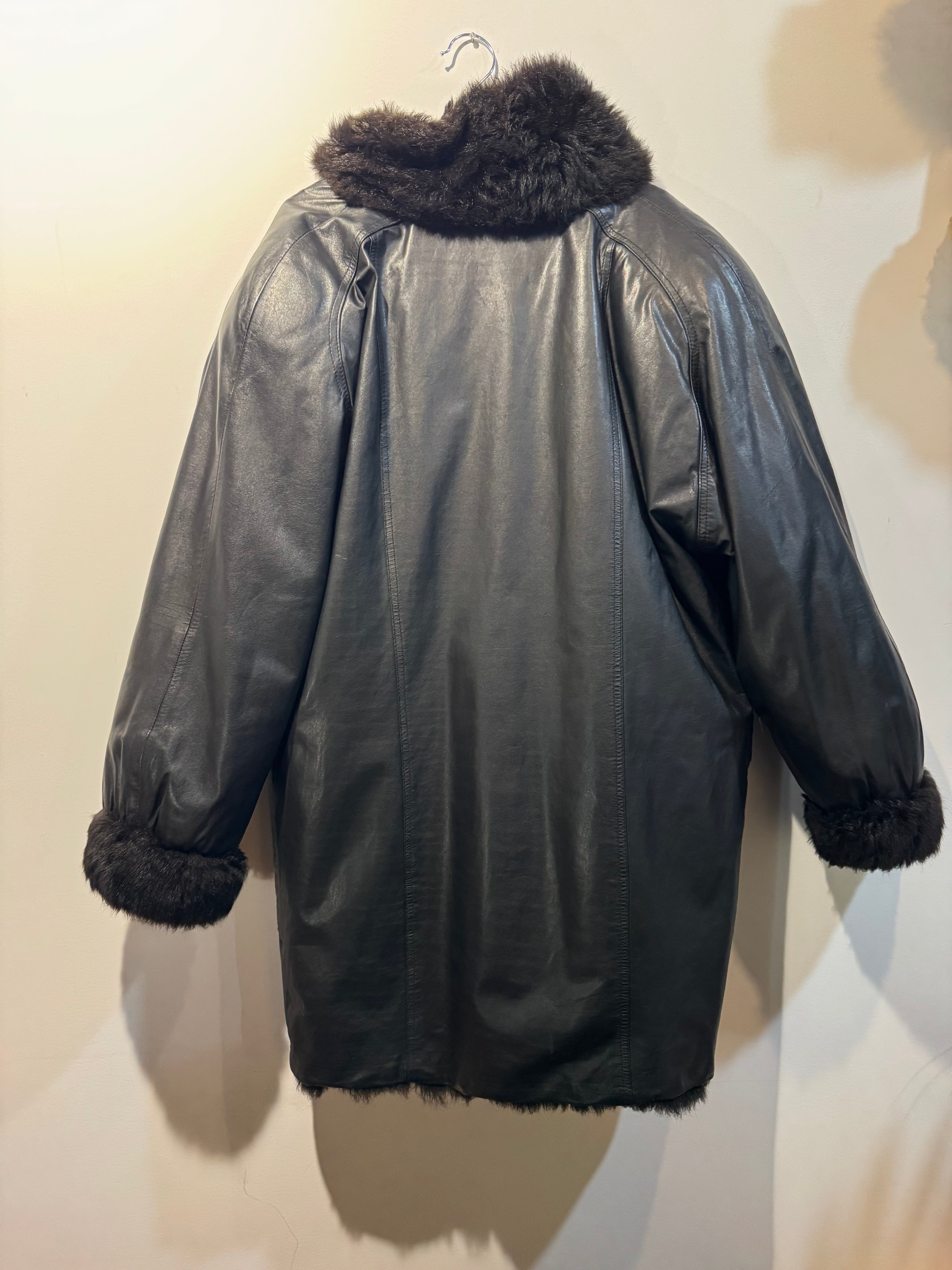 Vintage Reversible Opossum Fur & Leather Coat