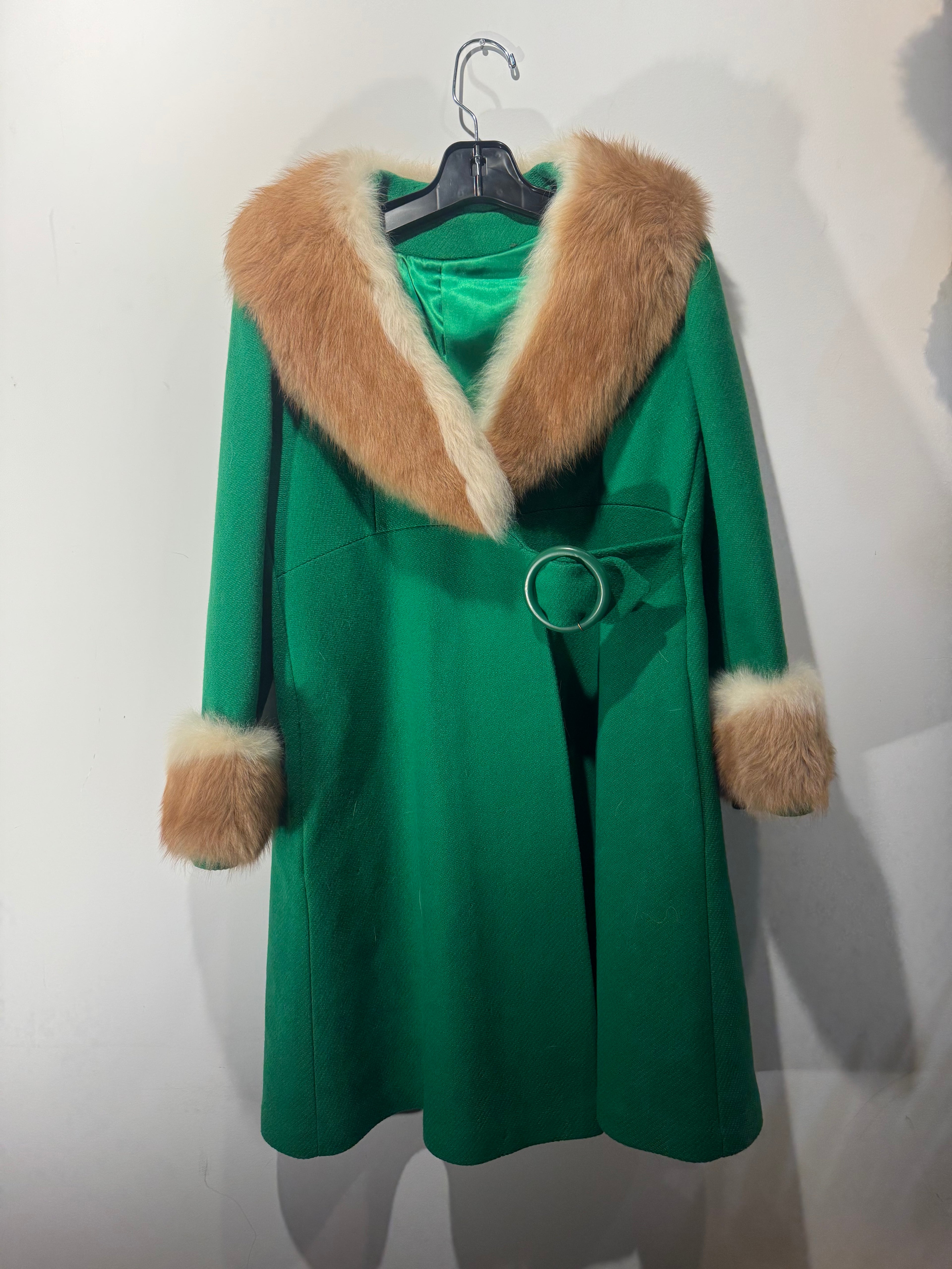 Vintage Green Wool Coat with Alpaca Trim