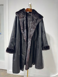 Vintage Hooded Mink Fur Coat with Embossed Leather Shell