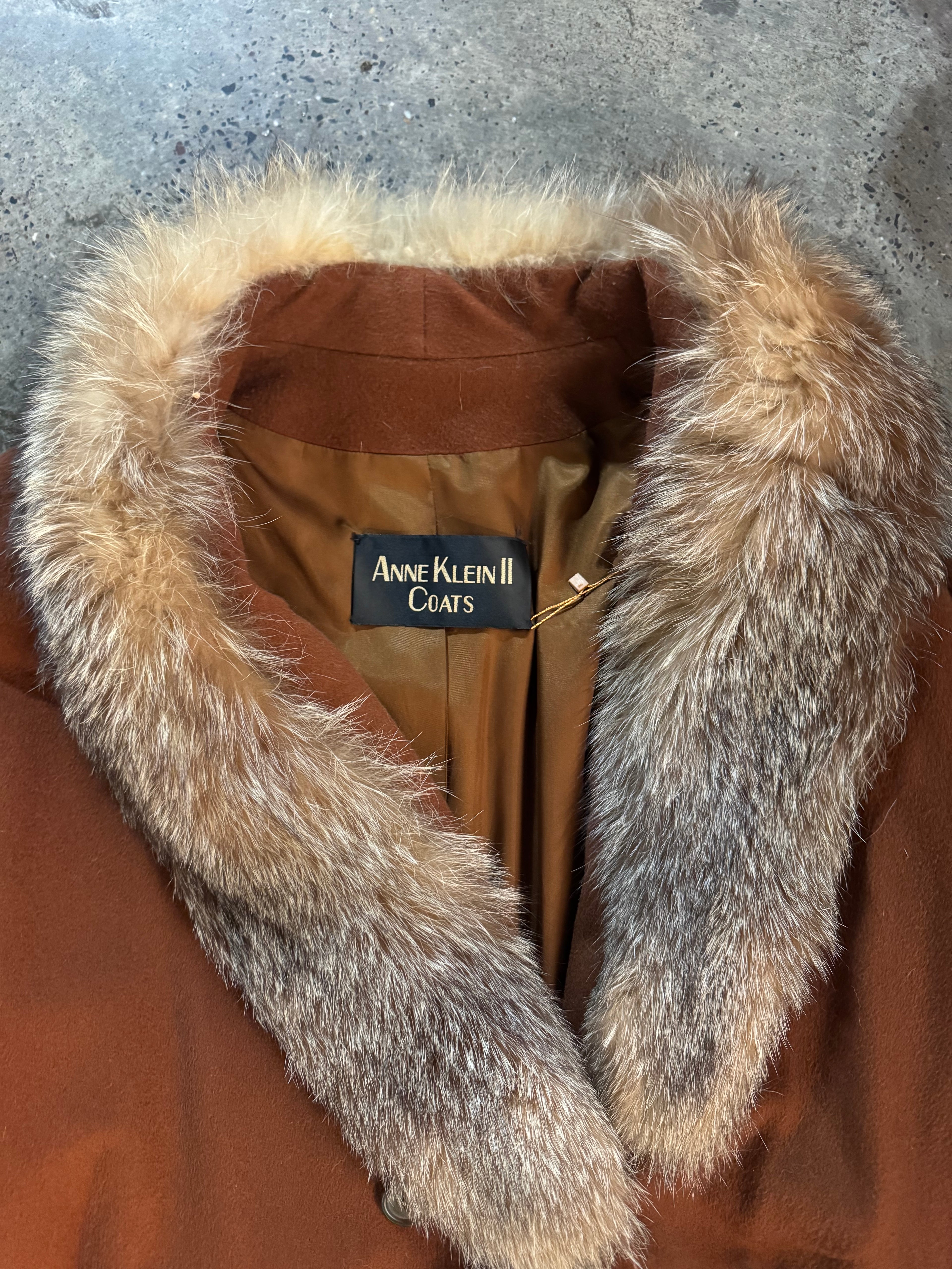 Anne Klein II Wool Coat with Coyote Collar