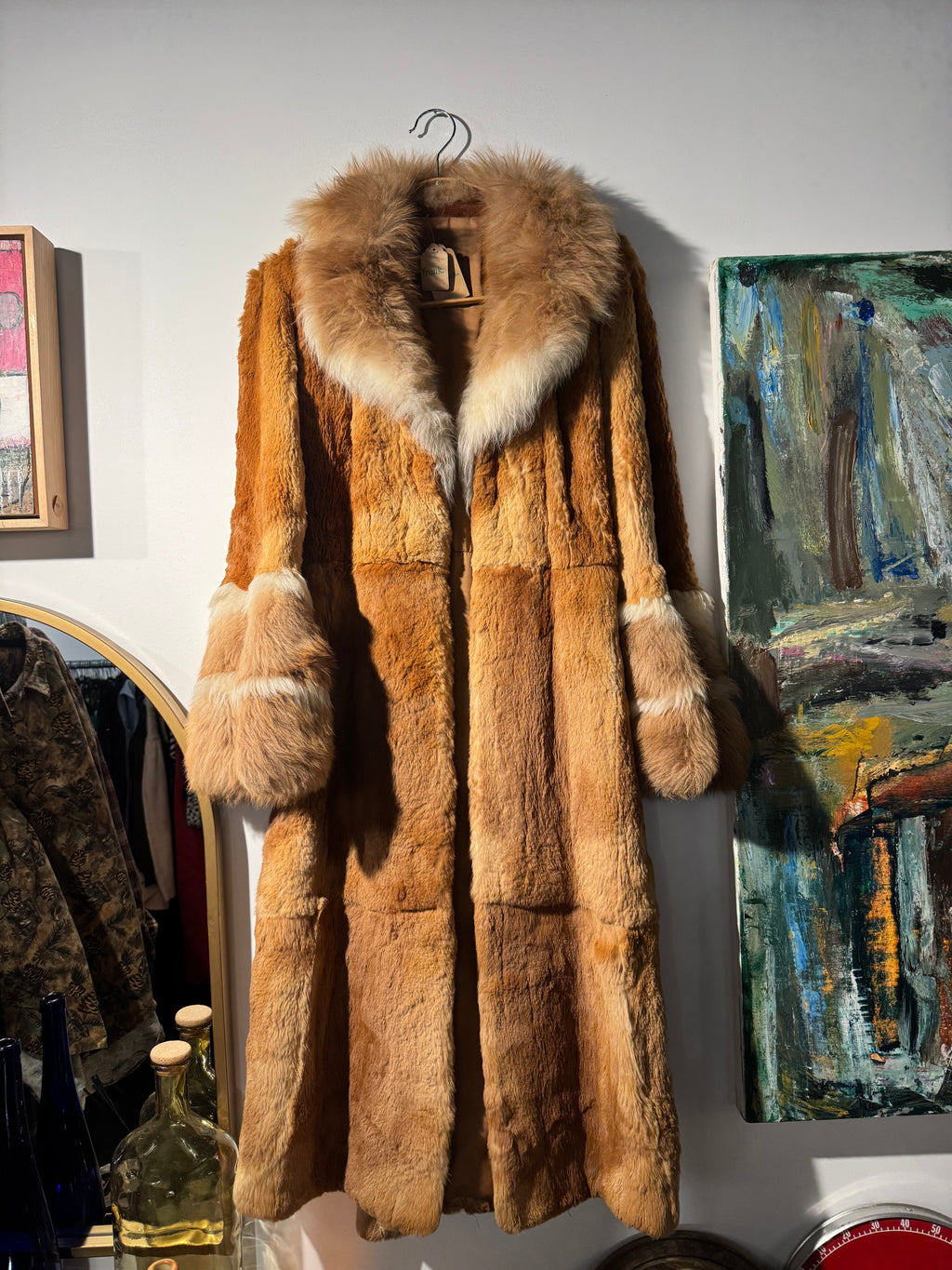 Vintage Sheared Alpaca Coat with Alpaca trim | Full Length Belted Coat