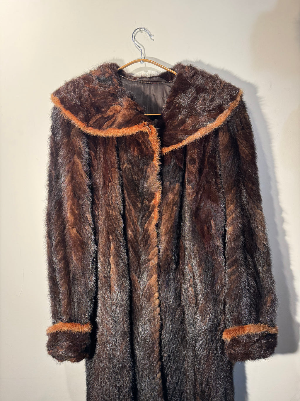 Vintage 1960s Full-Length Mink Fur Coat with Contrast Trim