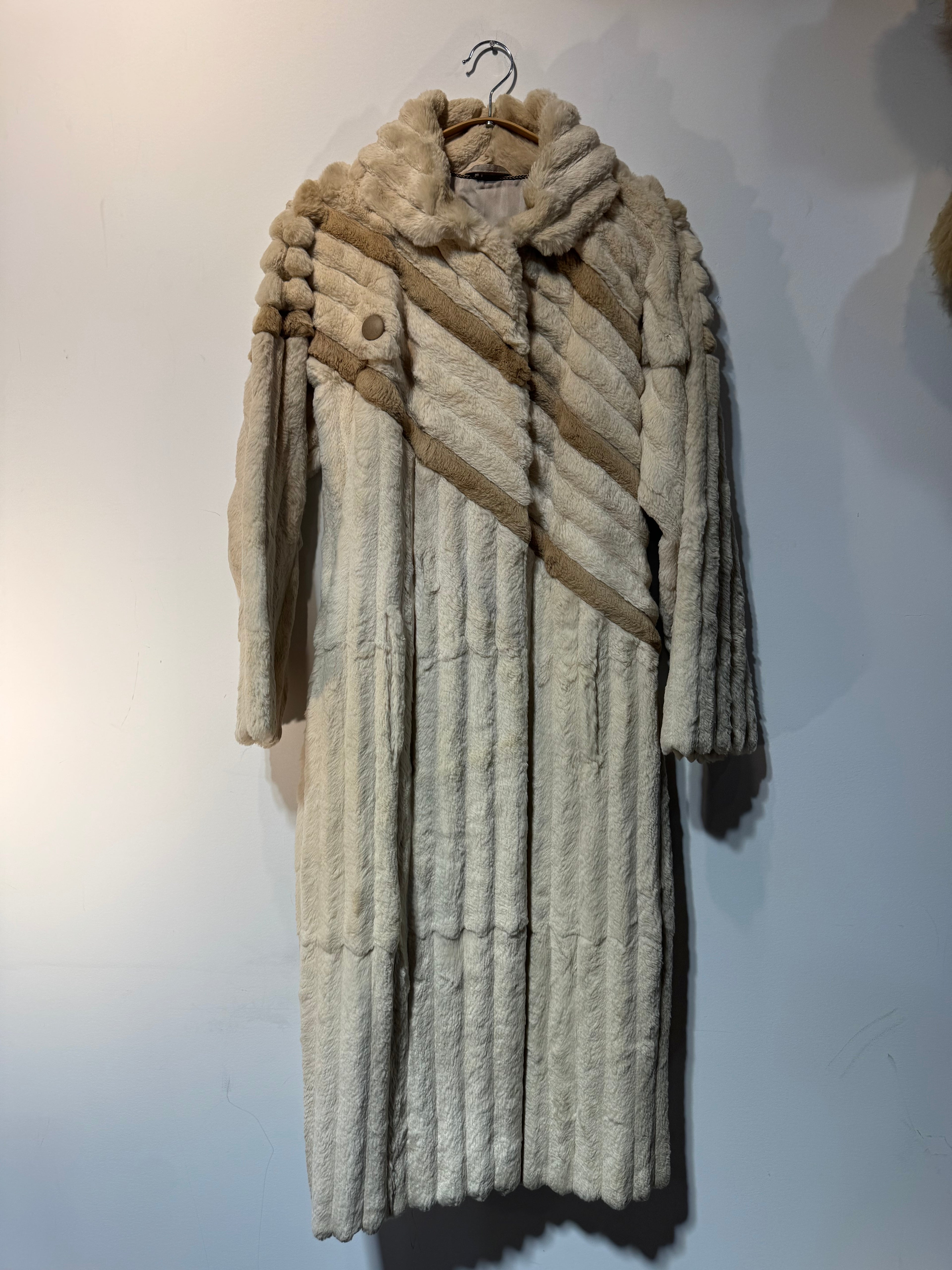 Vintage 1970s German Rabbit Fur Coat with Belt