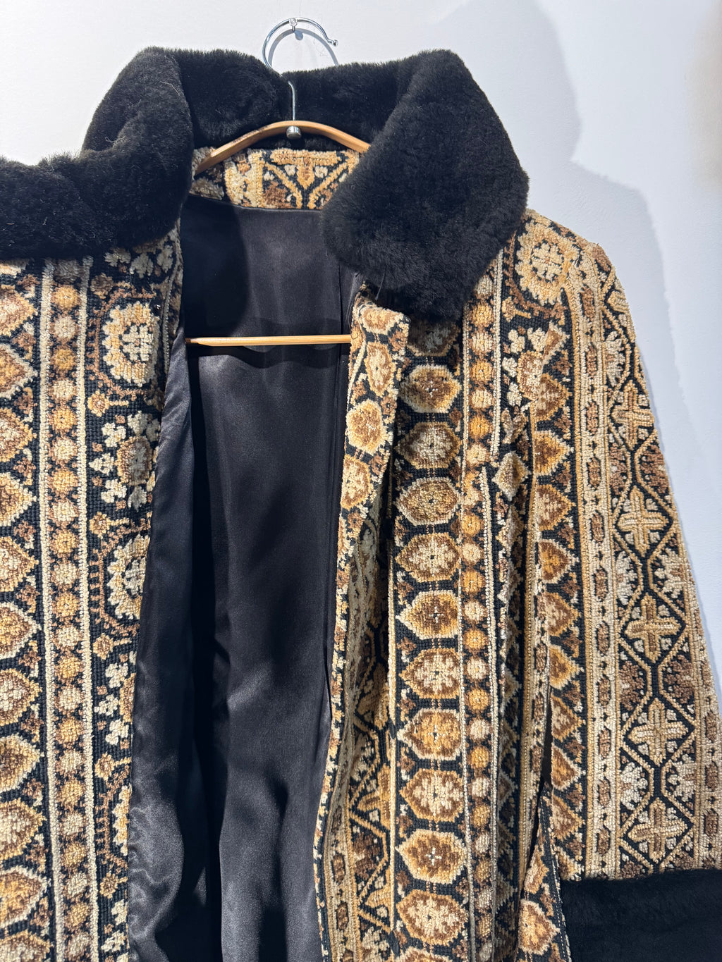 Vintage Tapestry Coat with Genuine Shearling Trim