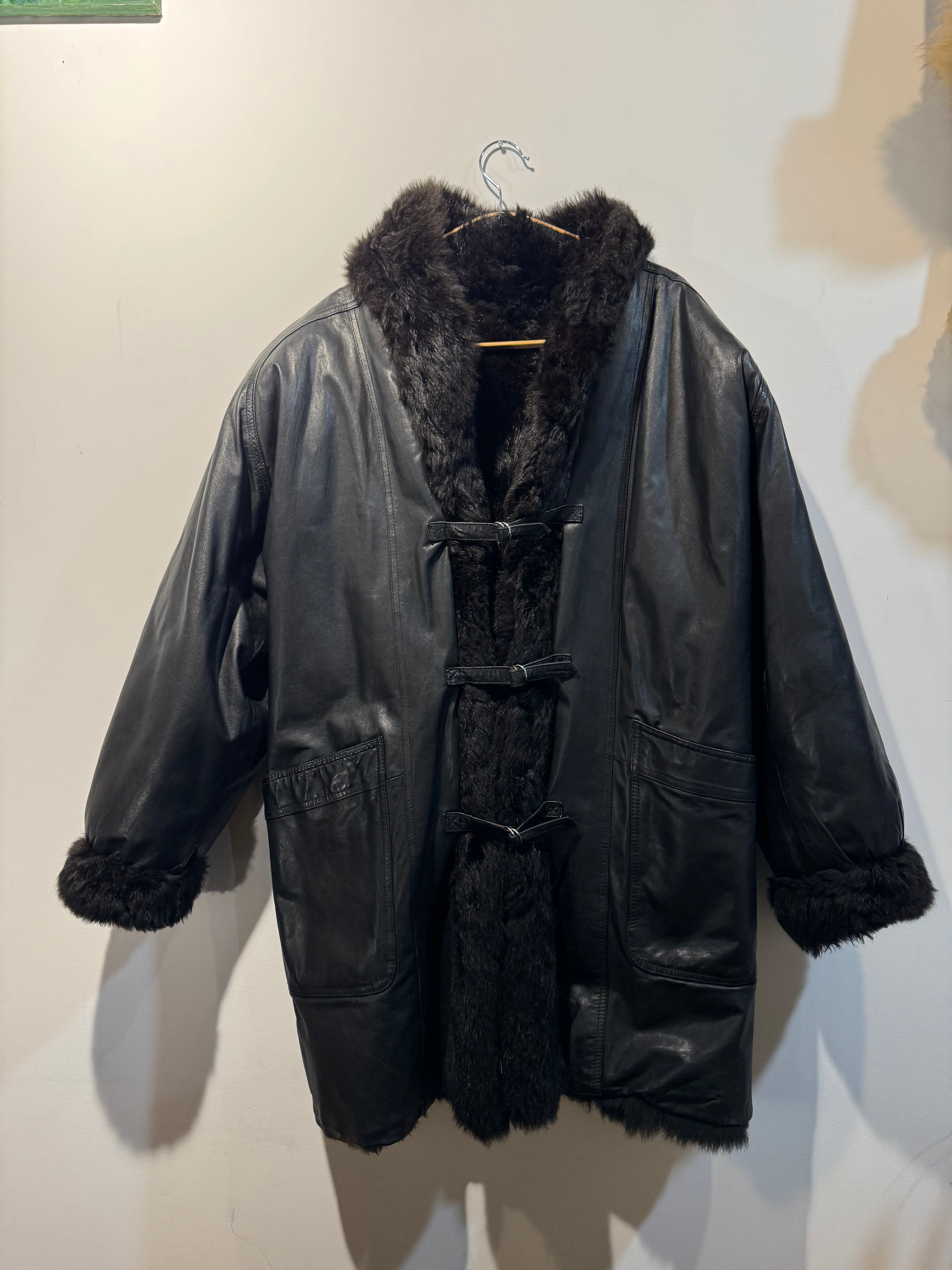 Vintage Reversible Opossum Fur & Leather Coat