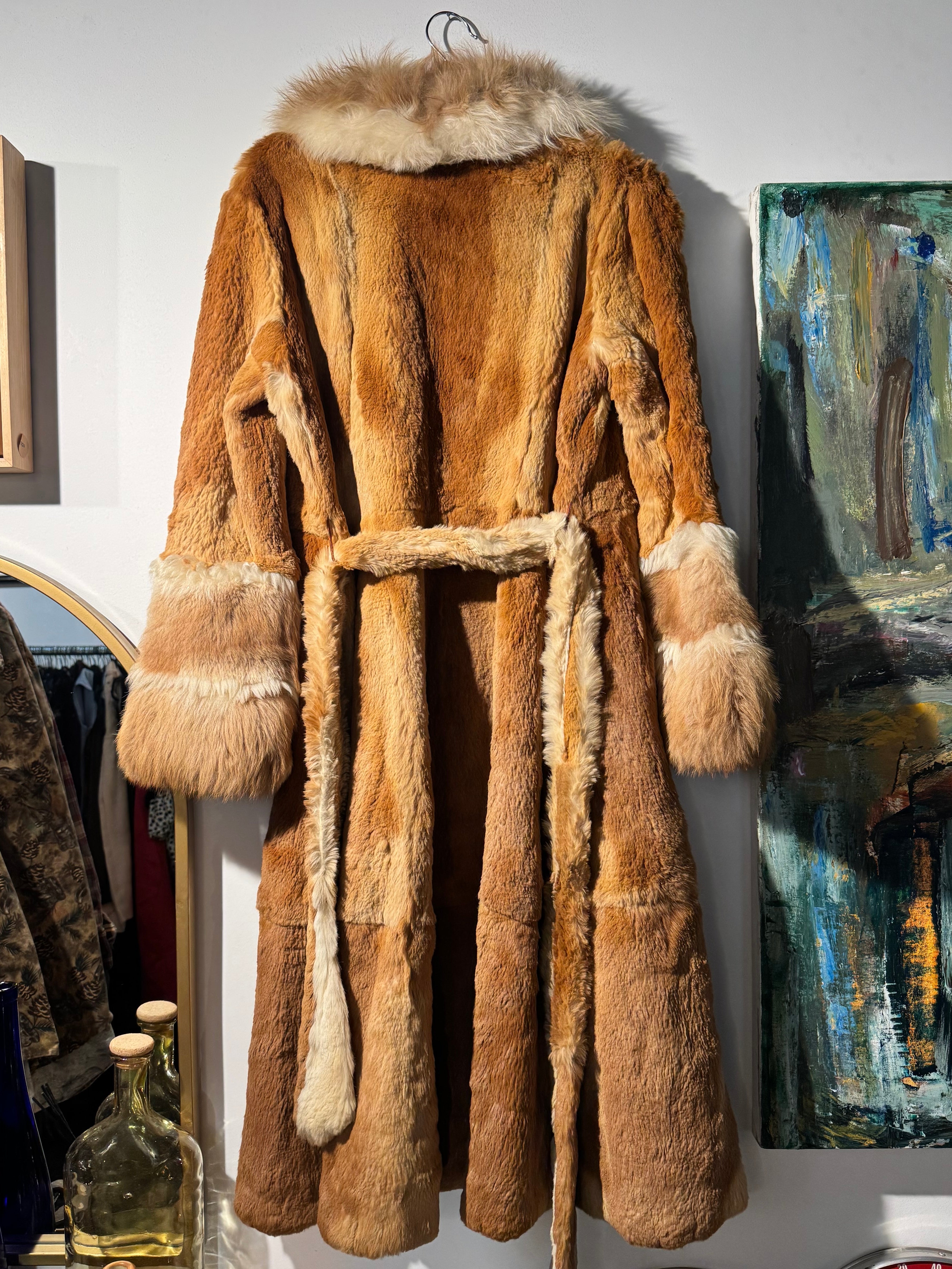 Vintage Sheared Alpaca Coat with Alpaca trim | Full Length Belted Coat