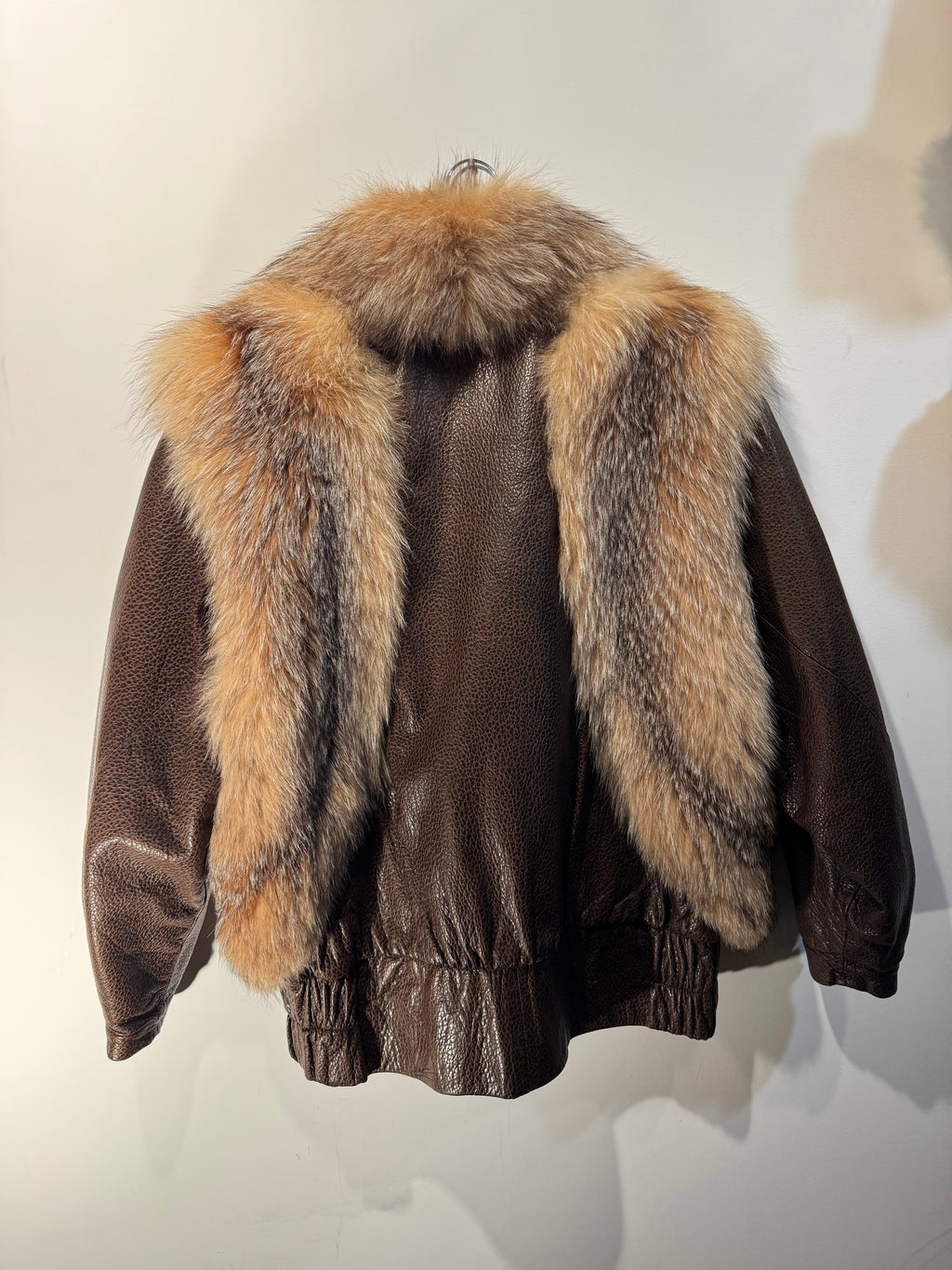 Vintage Red Fox Fur Leather Bomber Jacket