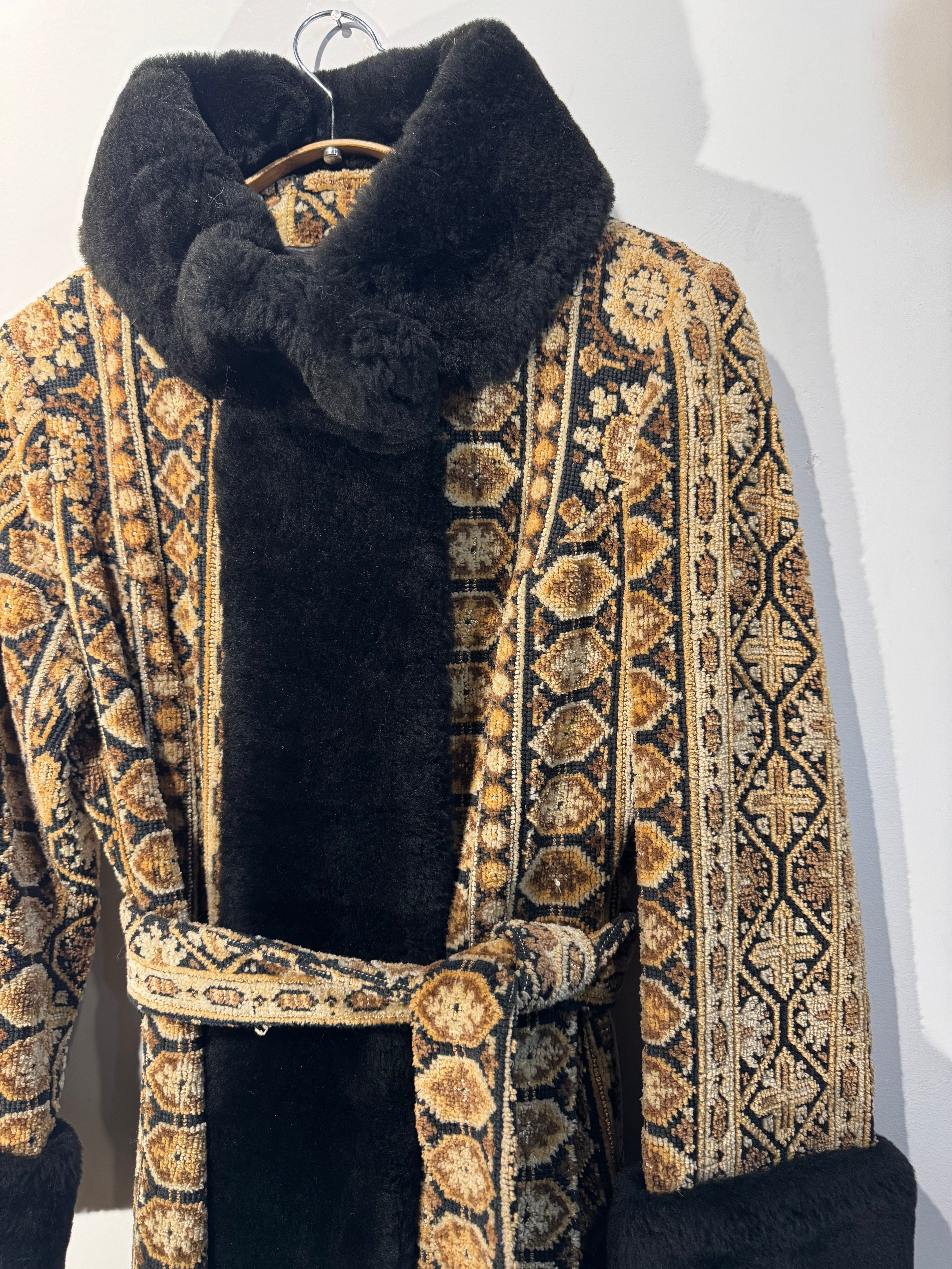 Vintage Tapestry Coat with Genuine Shearling Trim