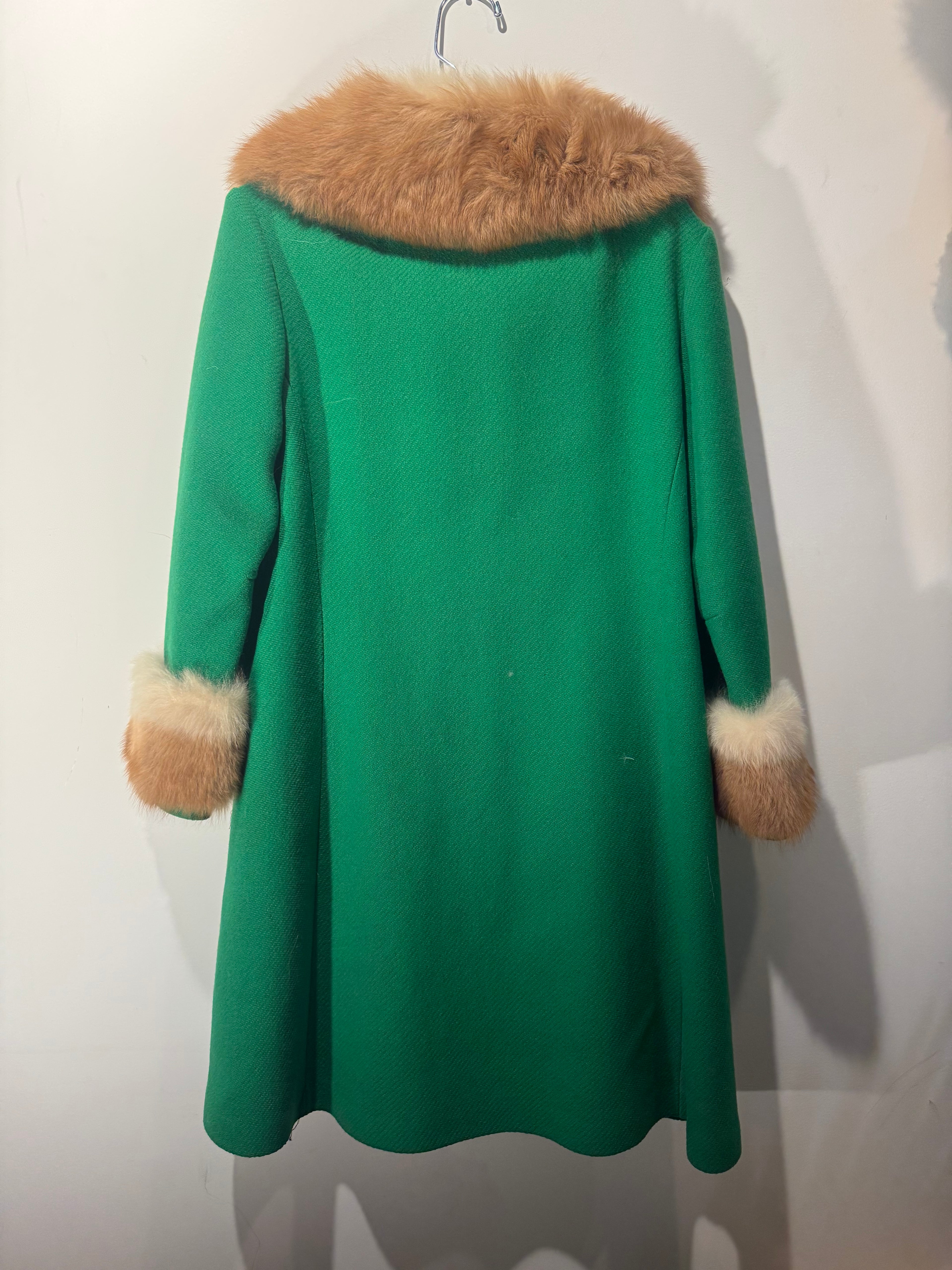 Vintage Green Wool Coat with Alpaca Trim