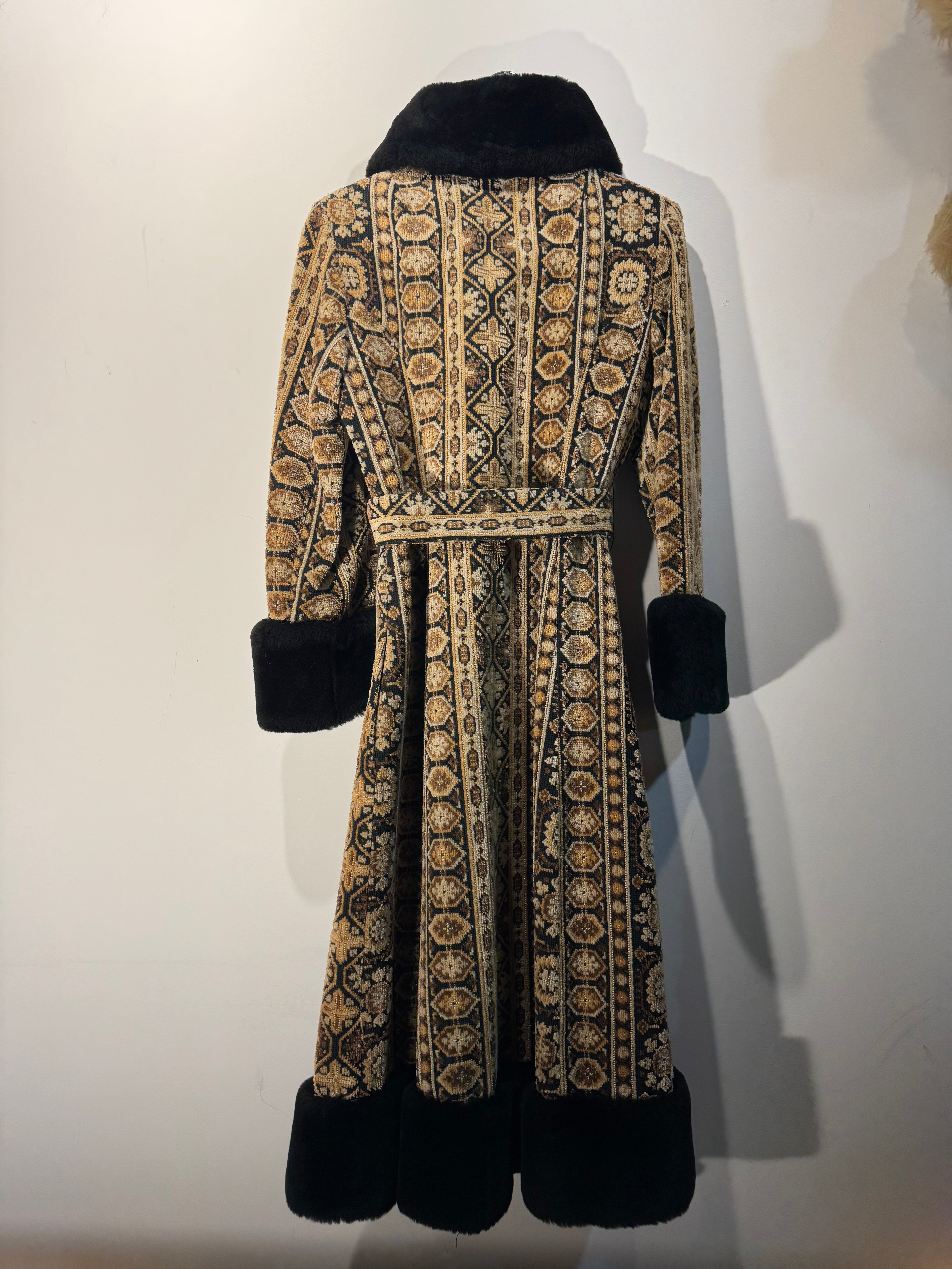 Vintage Tapestry Coat with Genuine Shearling Trim