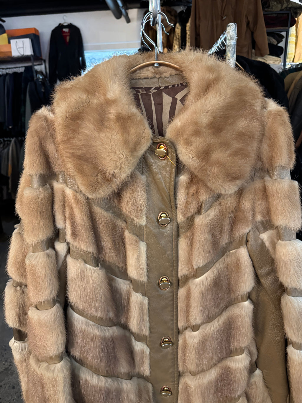 Vintage Mink Fur & Leather Paneled Coat